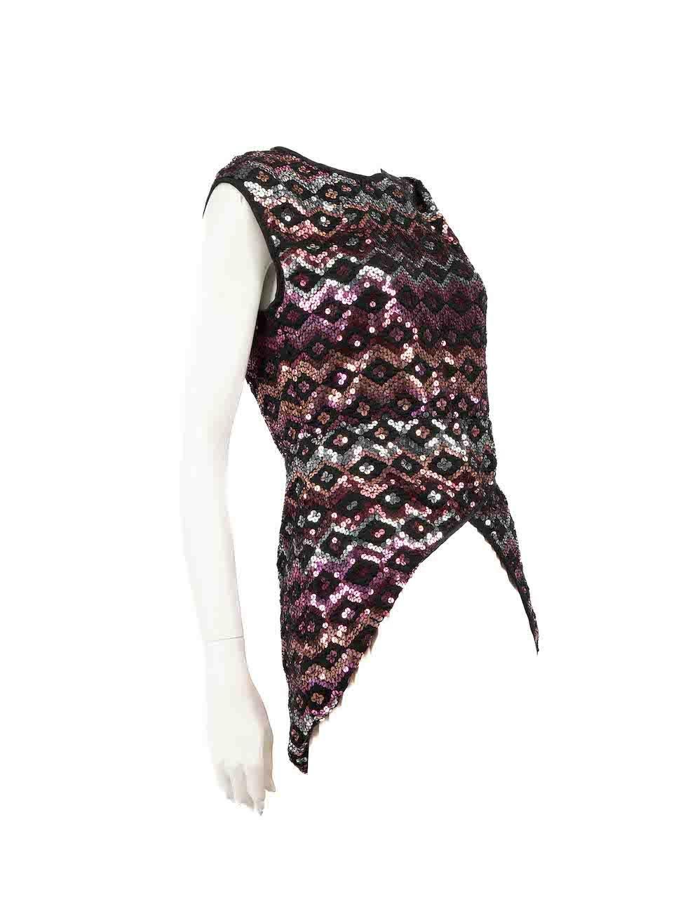 CONDITION is Very good. Minimal wear to top is evident. Minimal wear to sequins near side zipper where some are missing on this used Dries Van Norten designer resale item.
 
 
 
 Details
 
 
 Multicolour- Black, pink and silver
 
 Silk
 
 Sleeveless
