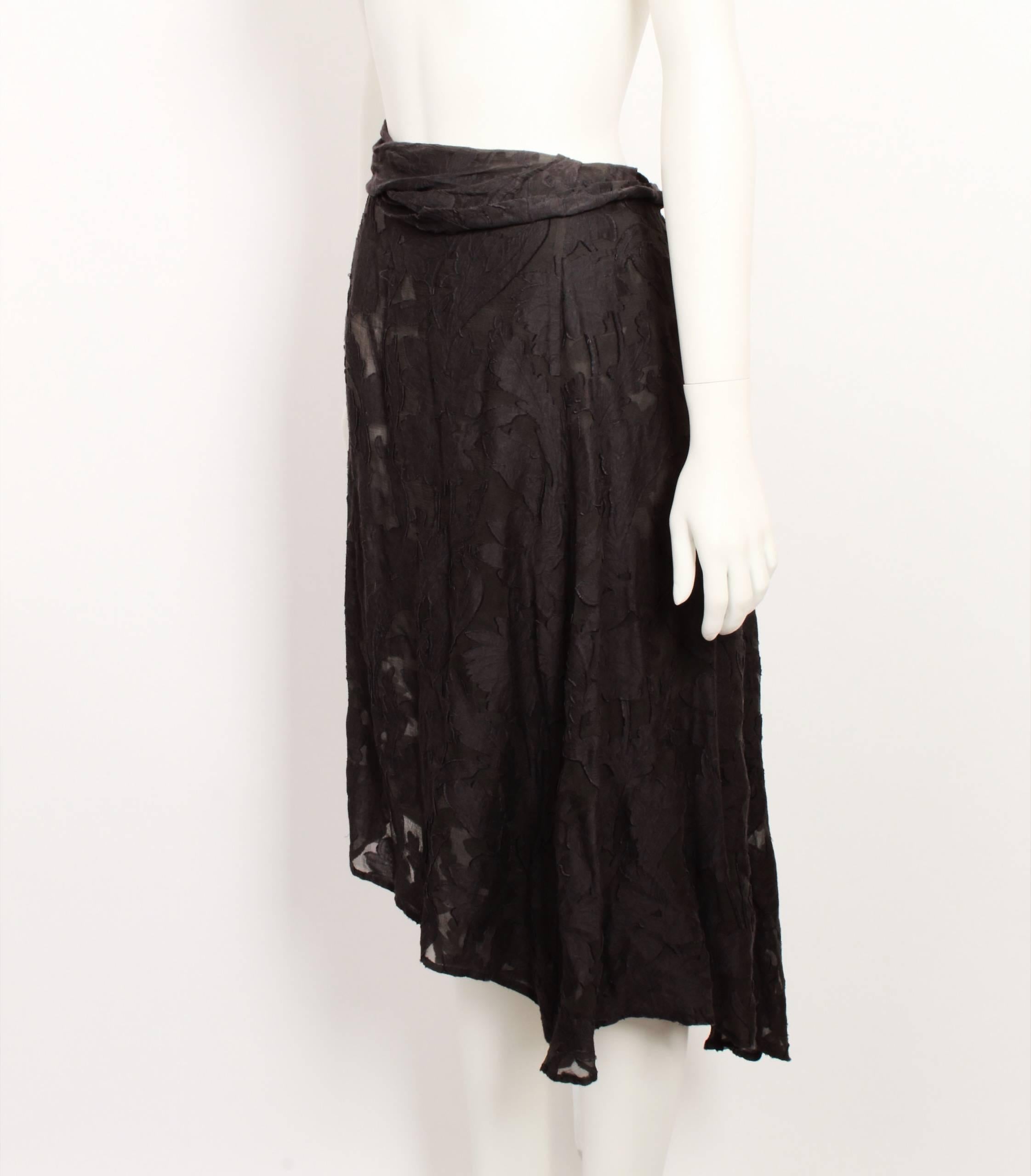 Black Dries Van Noten Sheer Floral Asymmetric Wrap Skirt For Sale