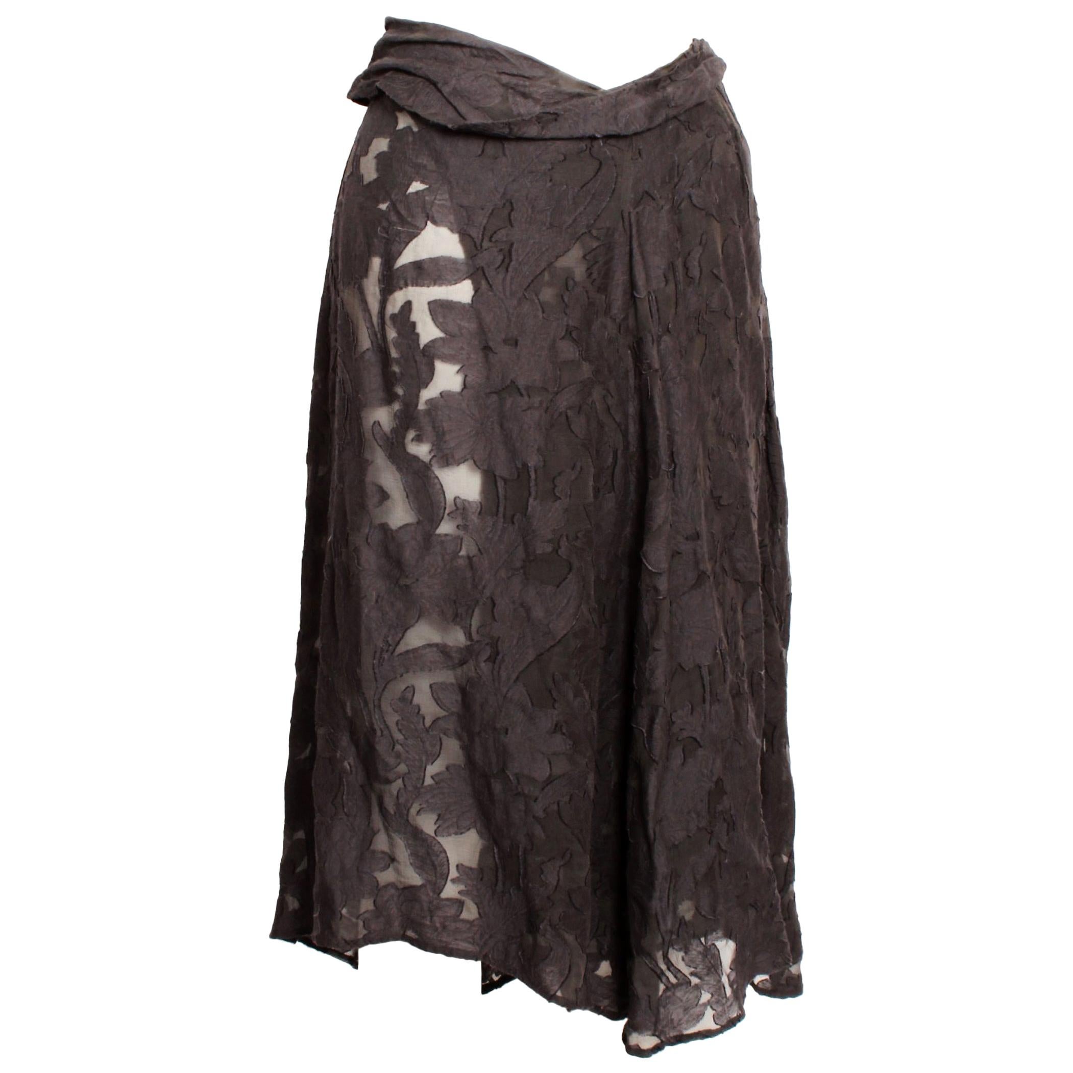 Dries Van Noten Sheer Floral Asymmetric Wrap Skirt For Sale