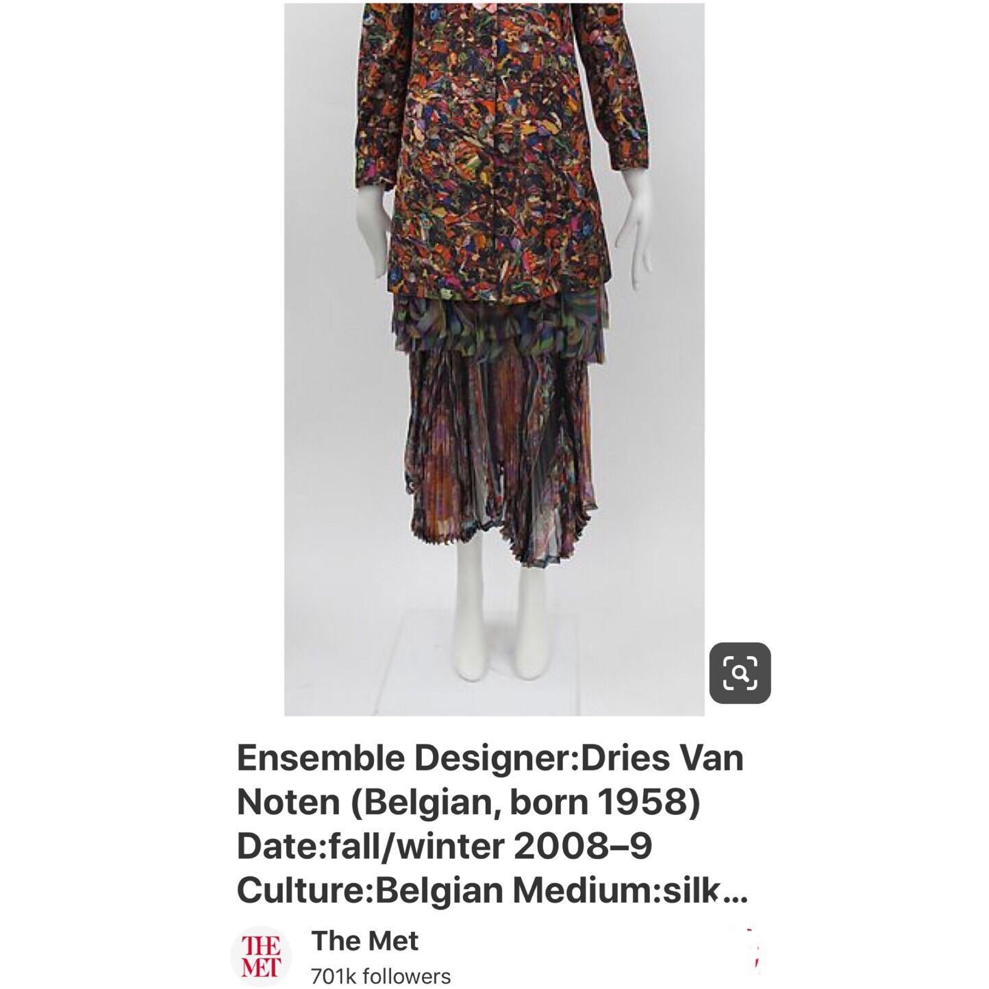 Dries Van Noten Gonna a pieghe in seta trasparente stampata, Passerella 2008 in vendita 5