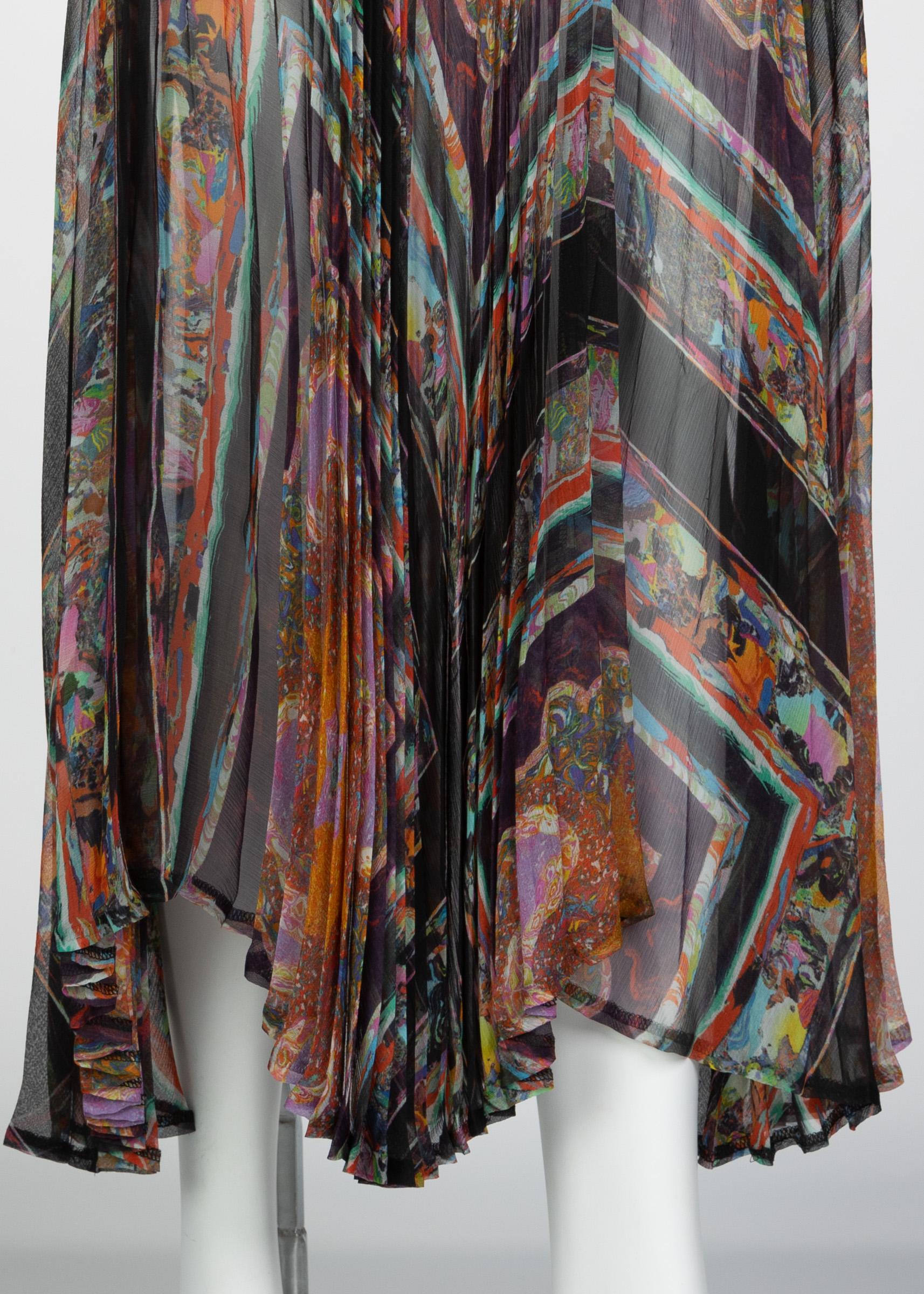 Women's Dries Van Noten Sheer Silk Printed Pleated Skirt, Runway 2008 For Sale