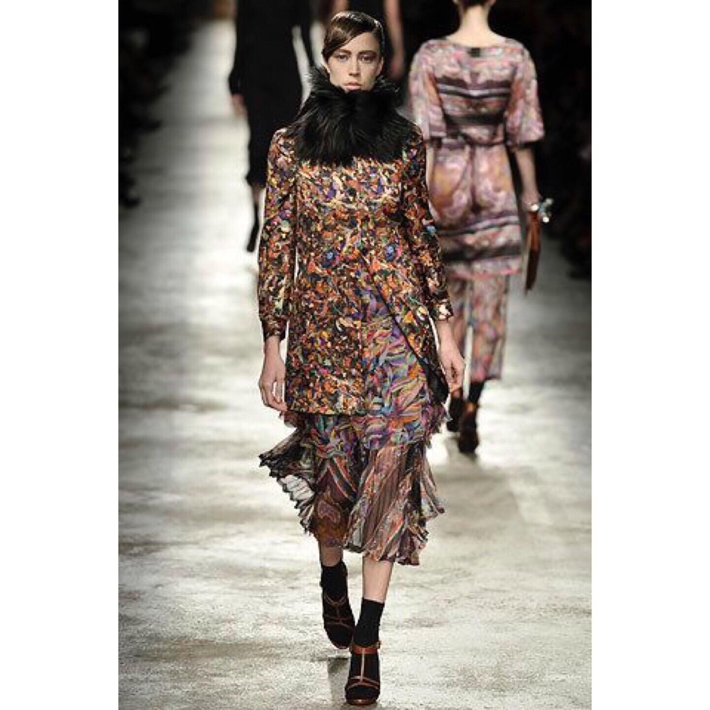 Dries Van Noten Sheer Silk Printed Pleated Skirt, Runway 2008 For Sale 2