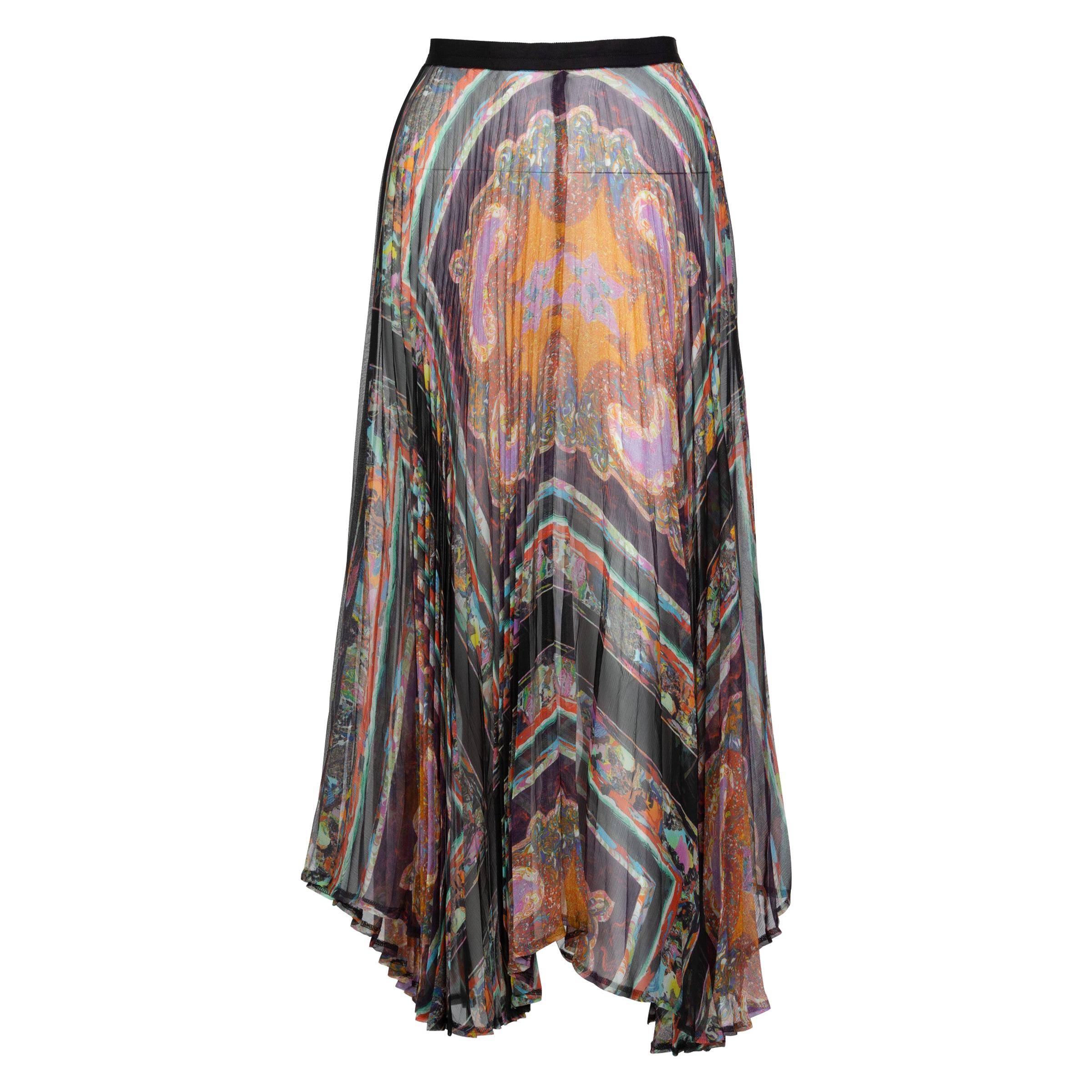 Dries Van Noten Sheer Silk Printed Pleated Skirt, Runway 2008 For Sale