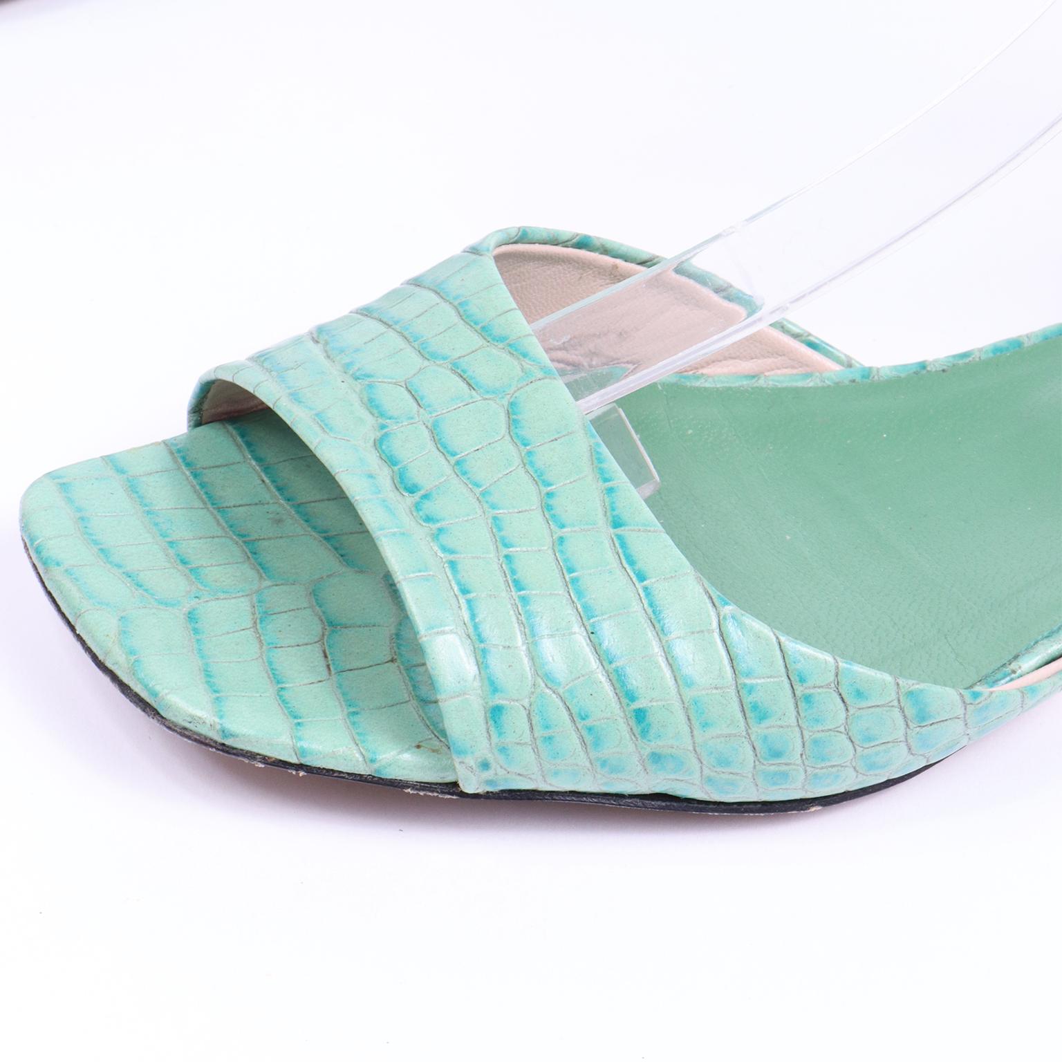 Dries Van Noten Schuhe aus grünem Leder mit Alligatorprägung und Knöchelriemen 37 im Angebot 1