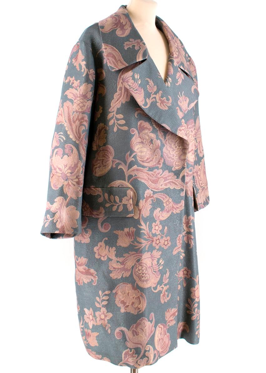 Dries Van Noten Silk Blend Floral Embroidered Coat

- Folded Over Collar 
- Fully Lined 
- Side Flap Pockets 
- Single Clasp Closure 
- Straight Hemline 
- Dragonfly Silver Plated Brooch Included

Materials 
51% Wool 
49% Silk 

Dry Clean Only