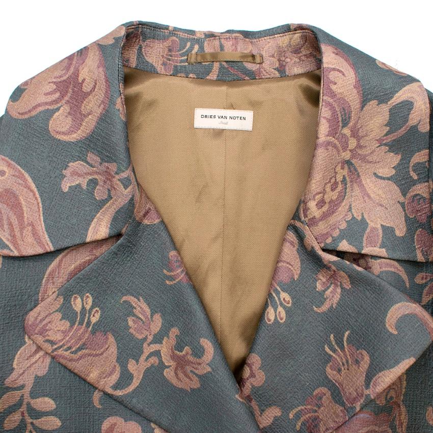 Gray Dries Van Noten Silk Blend Floral Coat with Dragonfly Brooch - Size S