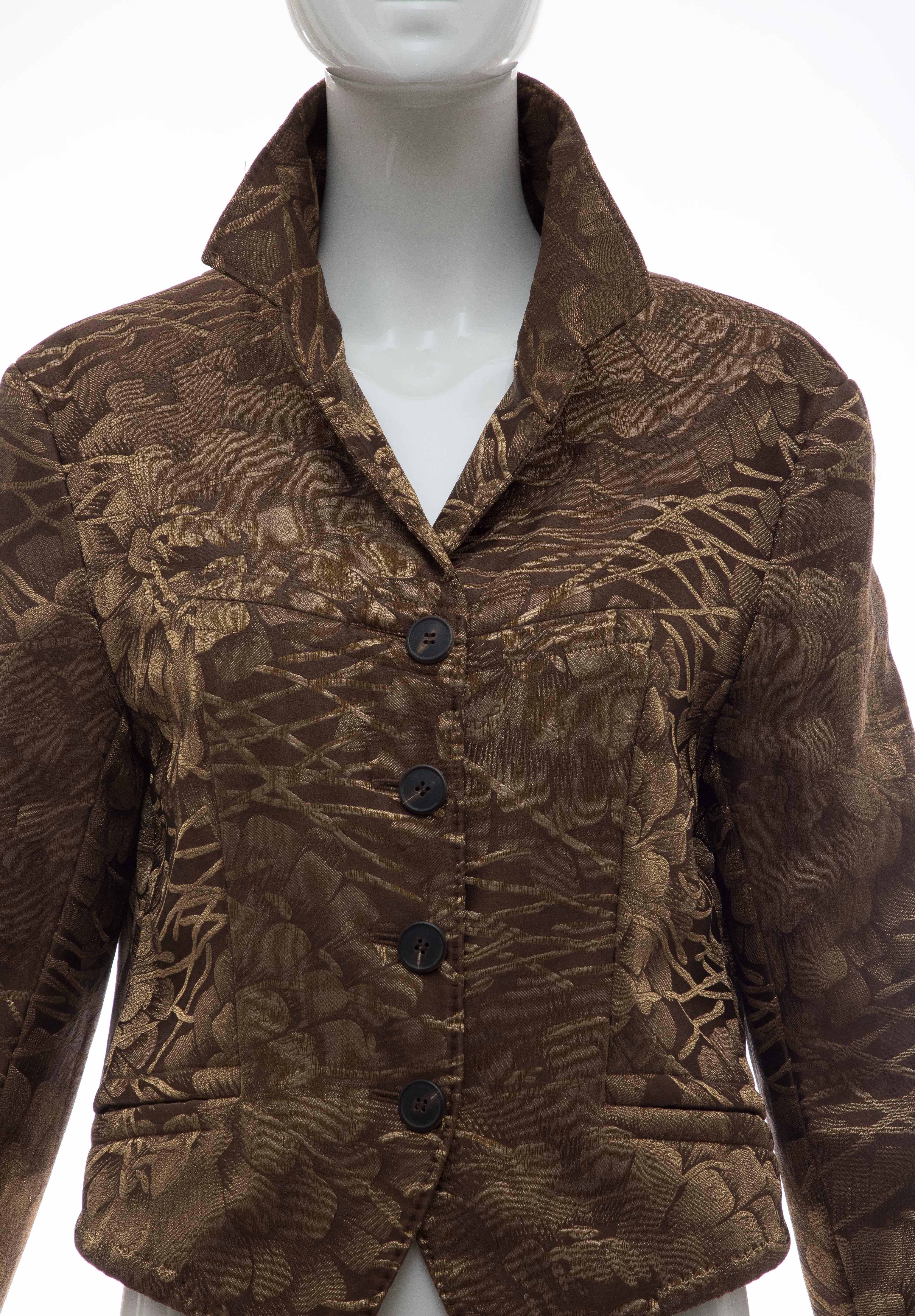 Women's Dries Van Noten Runway Silk Floral Metallic Button Front Jacket, Fall 2003 For Sale