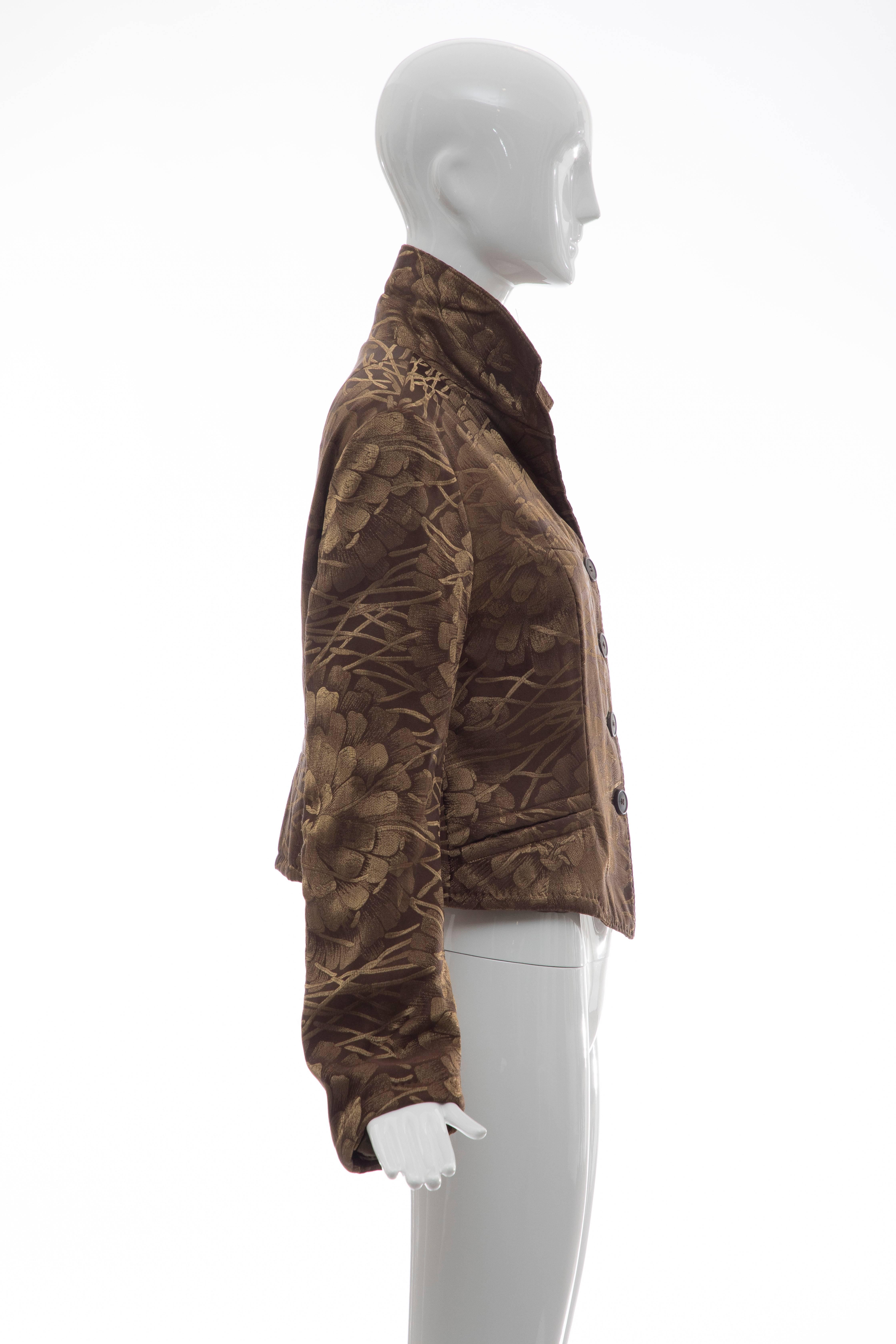 Dries Van Noten Runway Silk Floral Metallic Button Front Jacket, Fall 2003 For Sale 1
