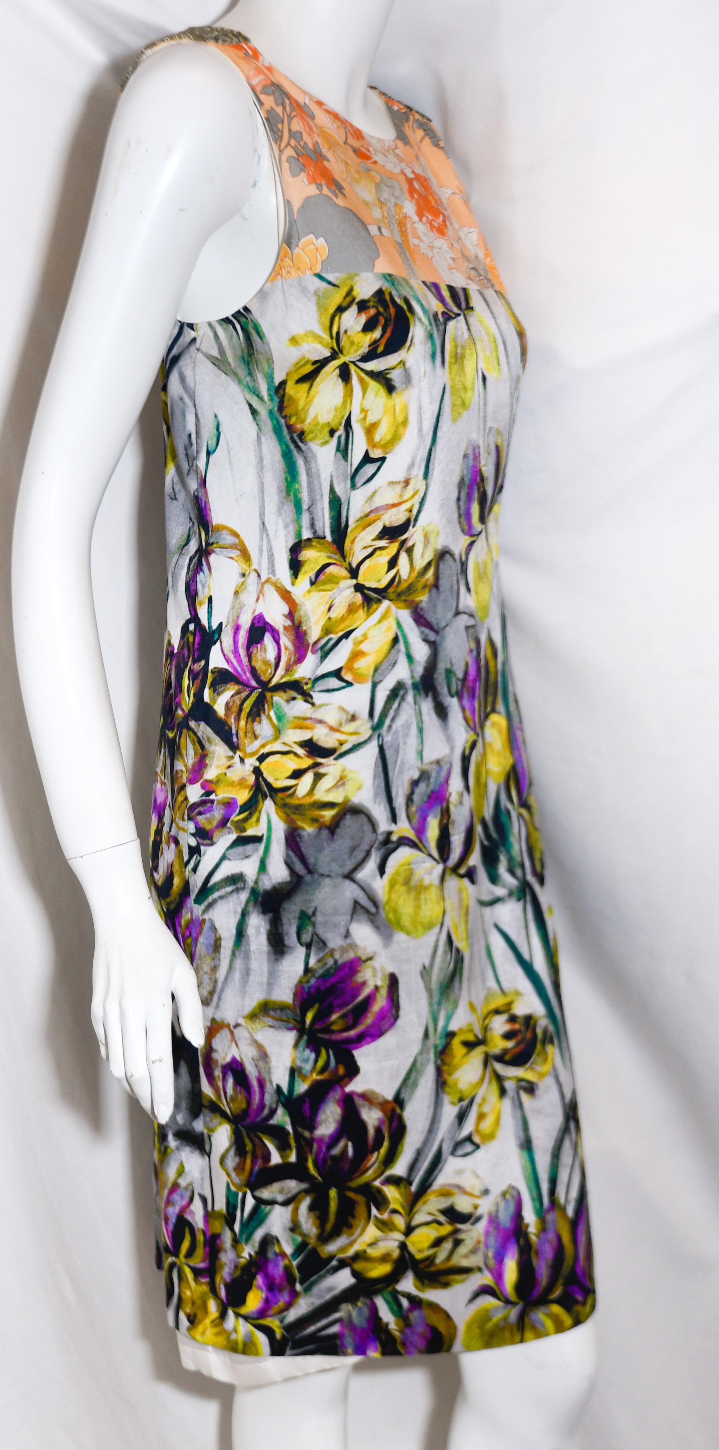 Dries Van Noten Silk Floral Multi Sleeveless Dress In Excellent Condition For Sale In Palm Beach, FL