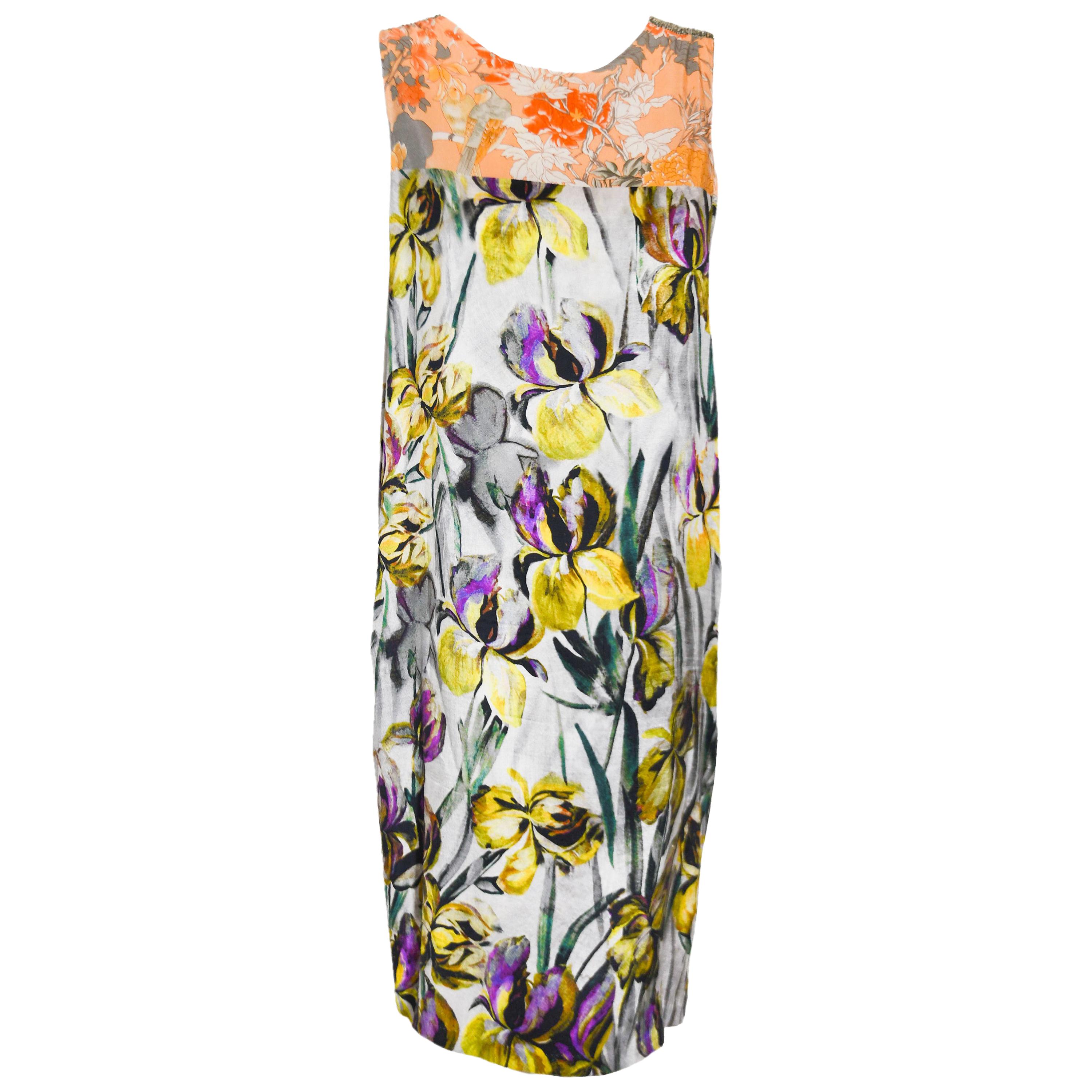 Dries Van Noten Silk Floral Multi Sleeveless Dress For Sale