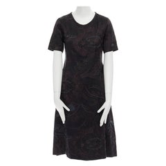 DRIES VAN NOTEN silk linen black oriental floral jacquard A-line dress FR36 S