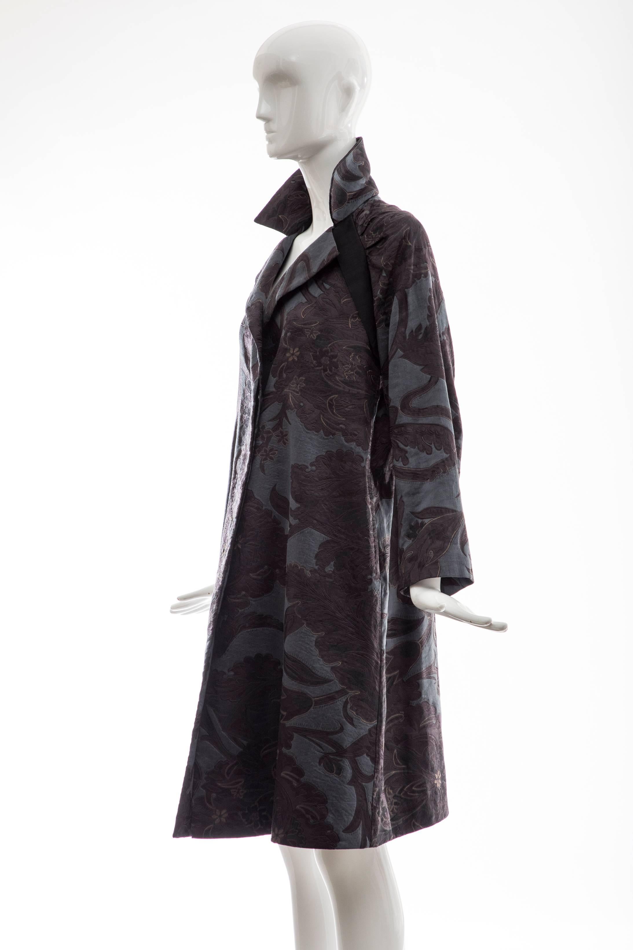 Dries Van Noten Runway Silk Linen Floral Jacquard Button Front Coat, Fall 2006 For Sale 3