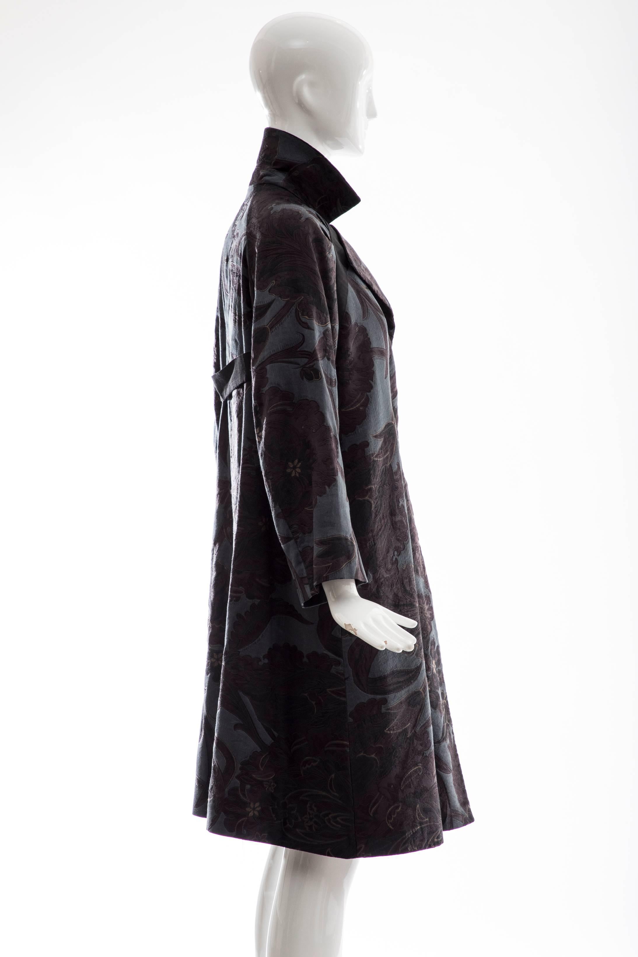 Women's Dries Van Noten Runway Silk Linen Floral Jacquard Button Front Coat, Fall 2006 For Sale