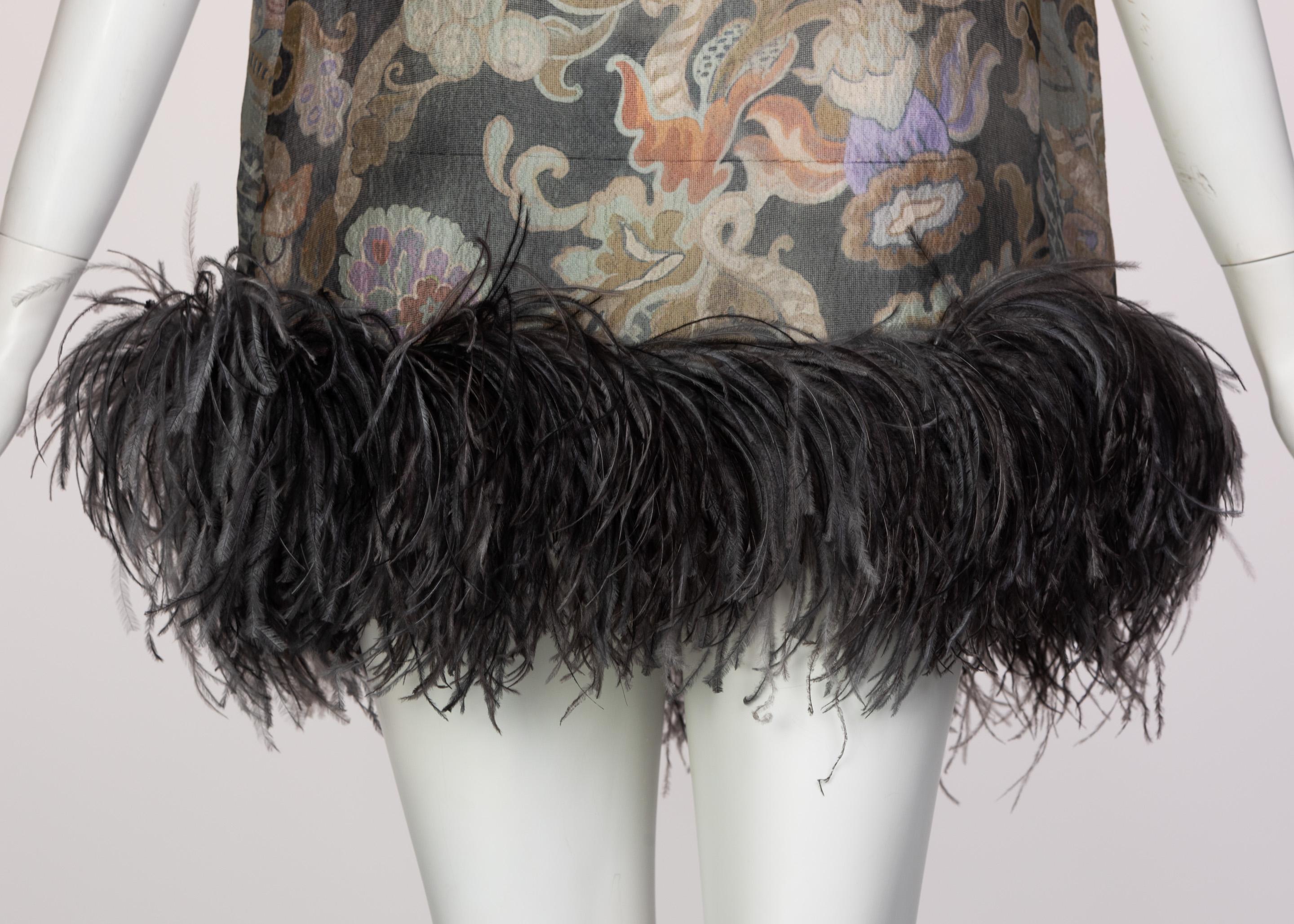 Dries Van Noten Silk Print Ostrich Feather Tunic Top Runway Fall 2013 For Sale 3