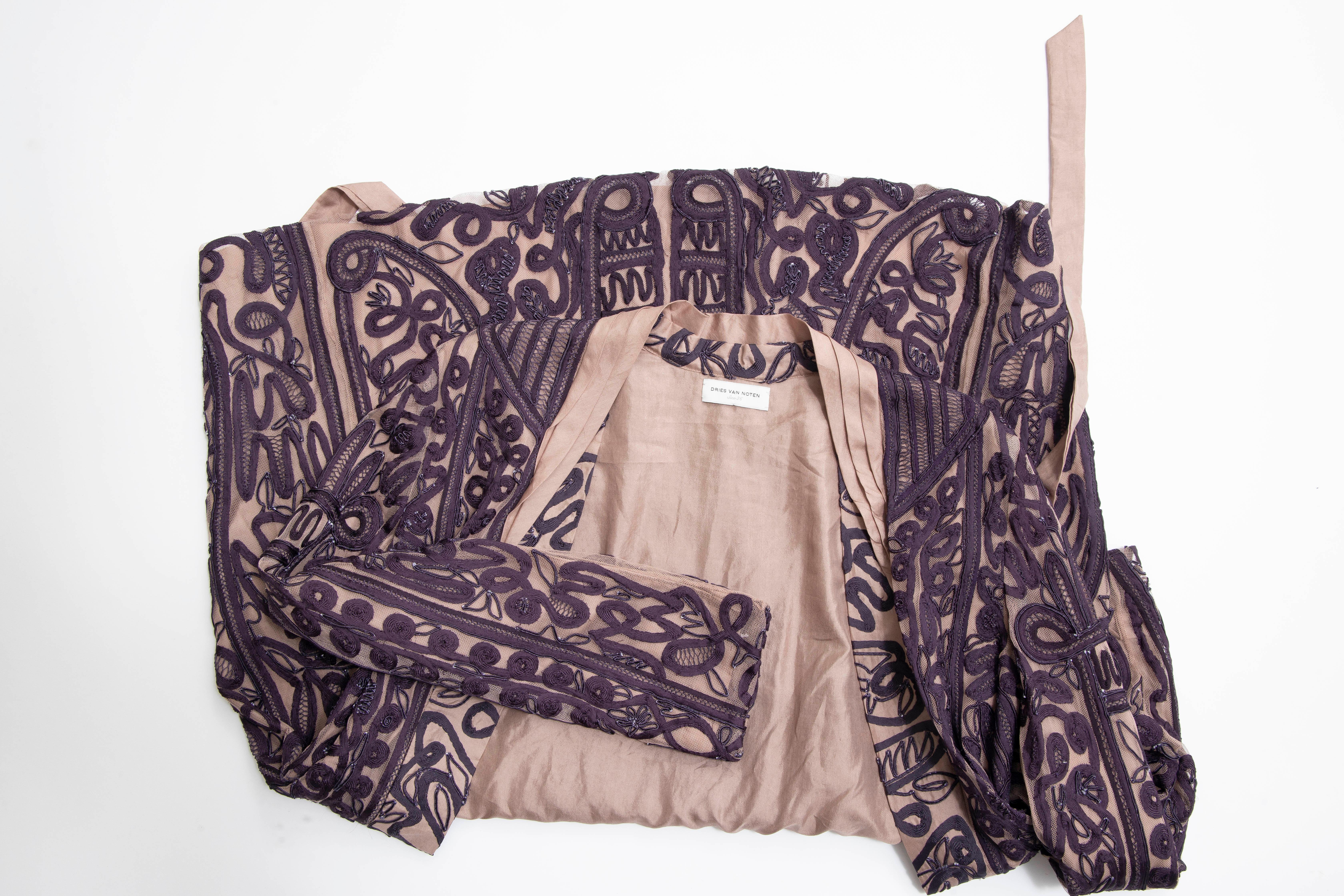 Dries Van Noten Silk Ribbon Embroidered Kimono Jacket For Sale 9