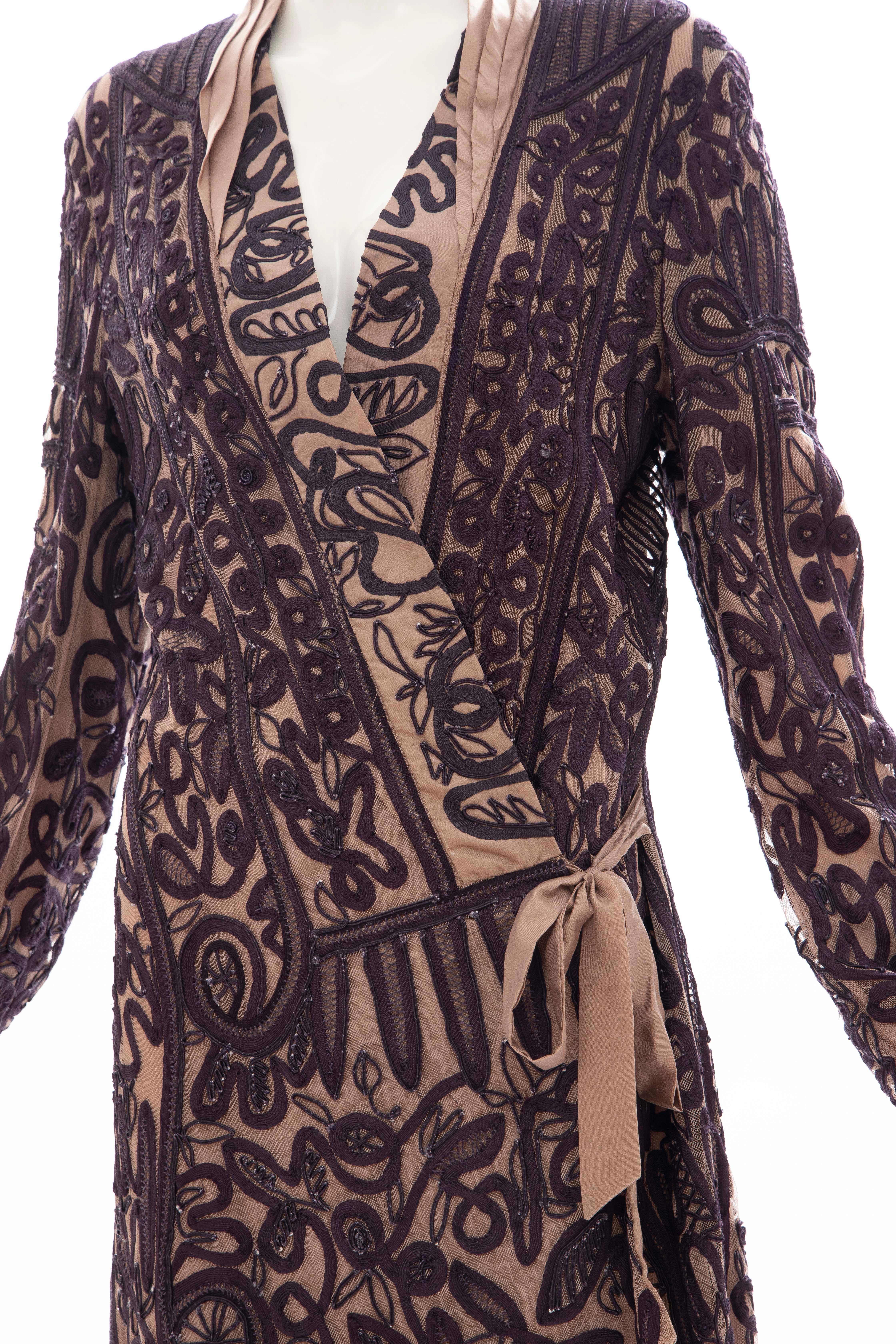 Black Dries Van Noten Silk Ribbon Embroidered Kimono Jacket For Sale