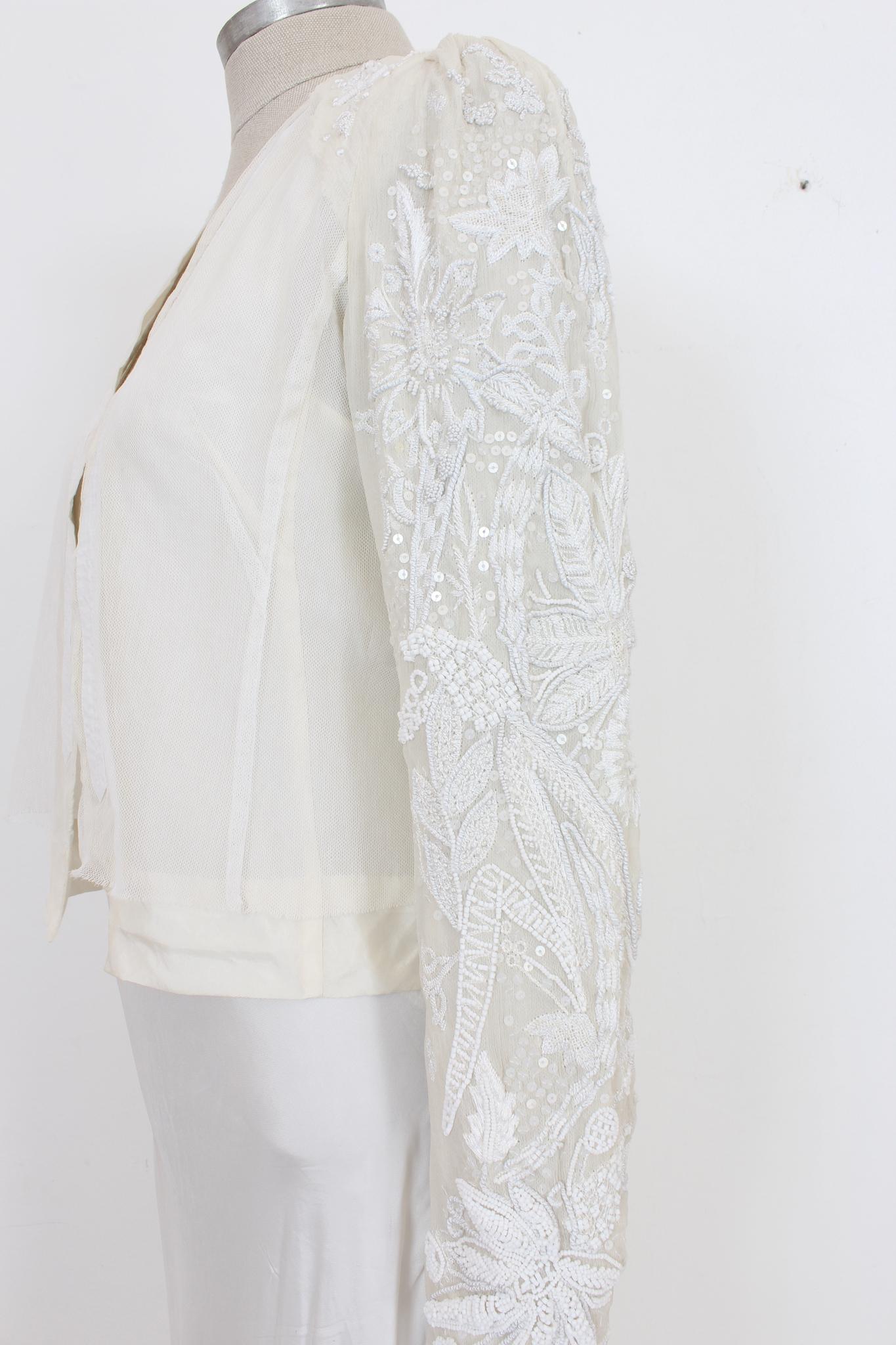 Dries Van Noten Silk Sequins White Evening Jacket 2000s In Good Condition In Brindisi, Bt
