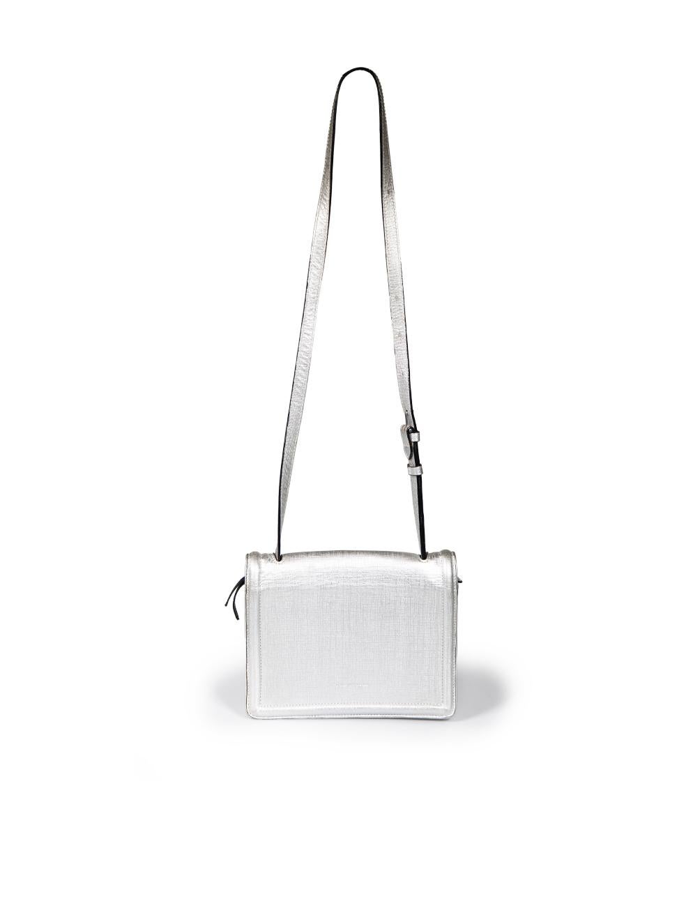 Dries Van Noten Silver Leather Flap Crossbody Bag In Excellent Condition In London, GB