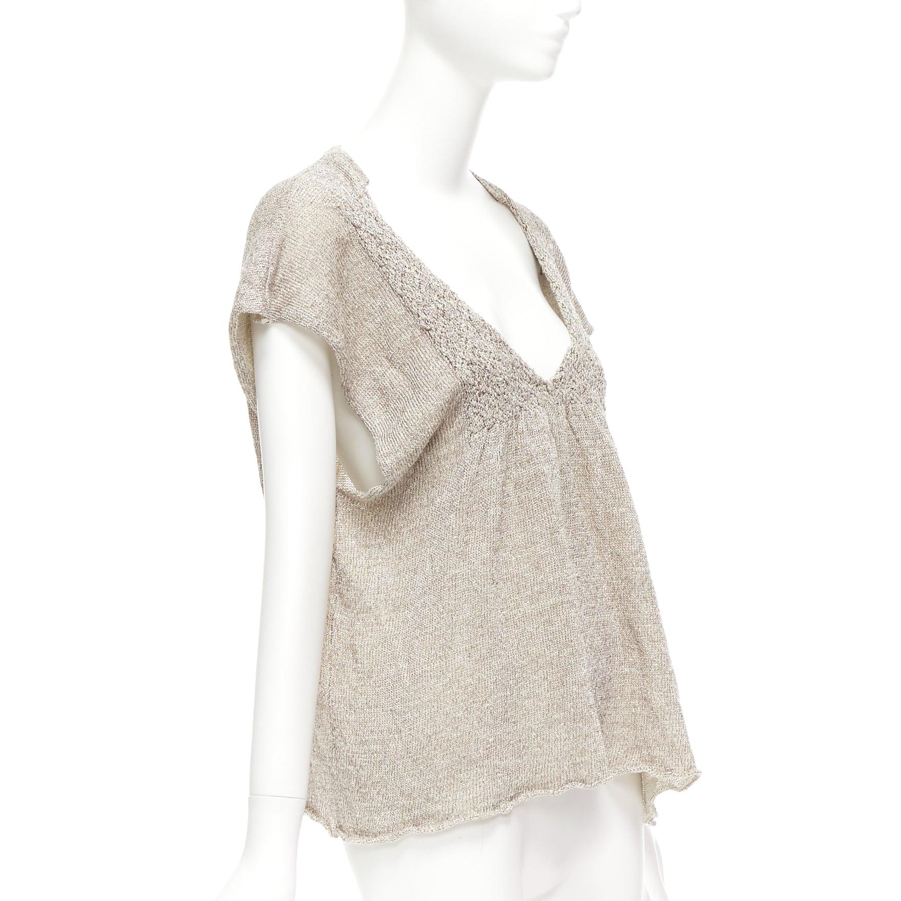 DRIES VAN NOTEN silver linen blend lurex open neck knitted top M
Reference: CELG/A00348
Brand: Dries Van Noten
Material: Linen, Blend
Color: Silver
Pattern: Solid
Closure: Slip On
Made in: Belgium

CONDITION:
Condition: Excellent, this item was