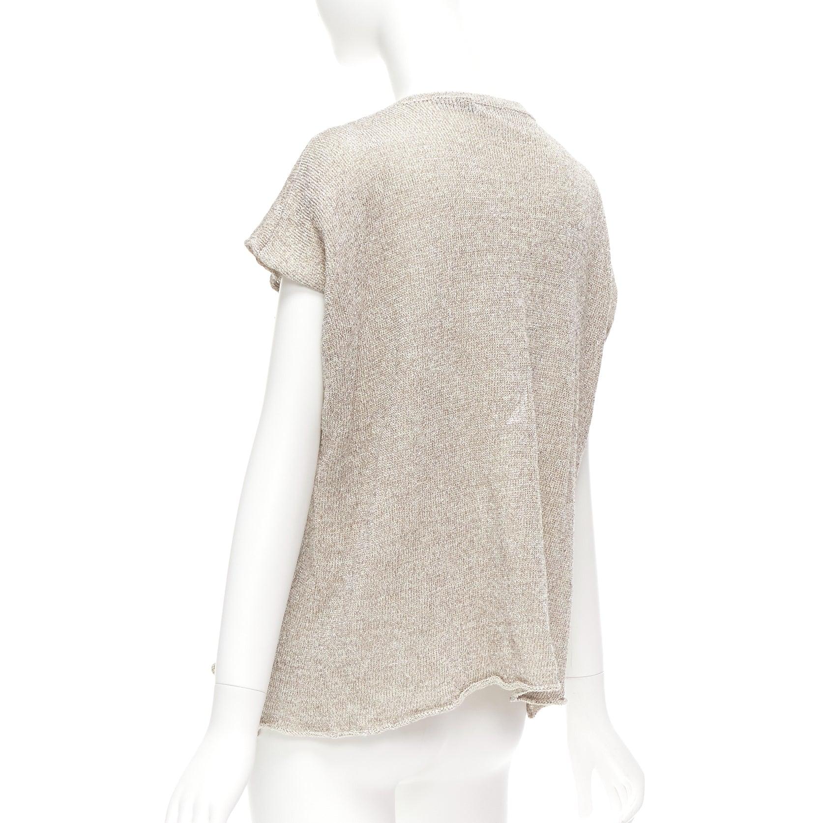 Women's DRIES VAN NOTEN silver linen blend lurex open neck knitted top M For Sale