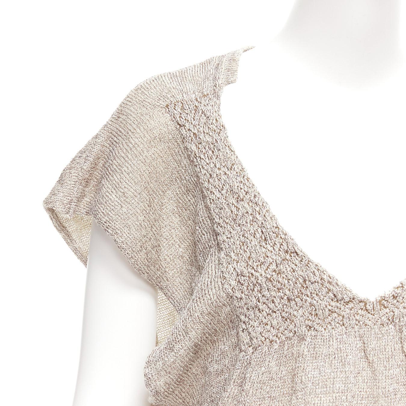 DRIES VAN NOTEN silver linen blend lurex open neck knitted top M For Sale 1
