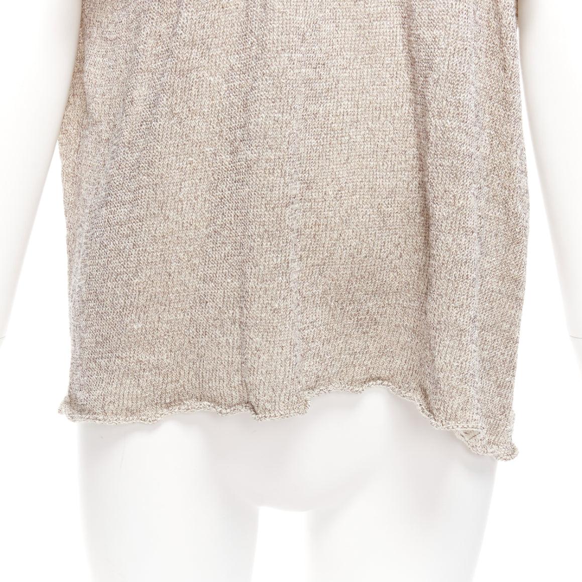 DRIES VAN NOTEN silver linen blend lurex open neck knitted top M For Sale 2