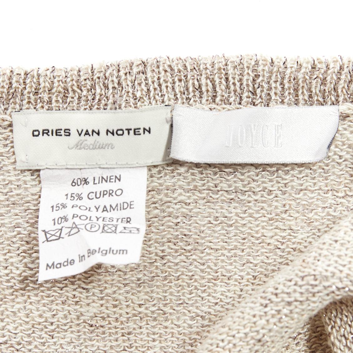 DRIES VAN NOTEN silver linen blend lurex open neck knitted top M For Sale 3