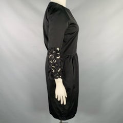DRIES VAN NOTEN Size 10 Black Cotton Embroidered 3/4 Sleeves Dress