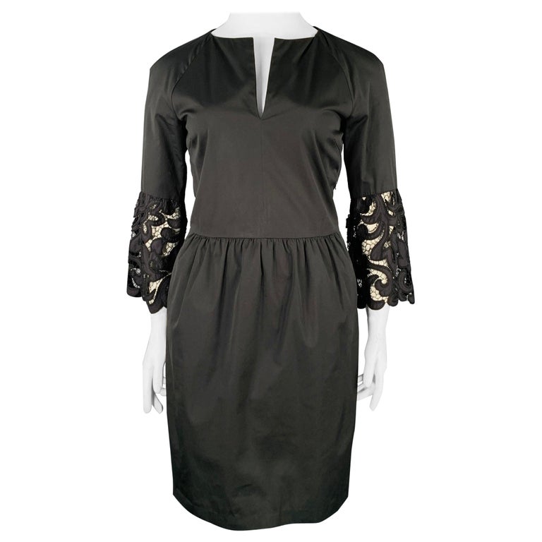 DRIES VAN NOTEN Size 10 Black Cotton Embroidered 3/4 Sleeves Dress For Sale  at 1stDibs