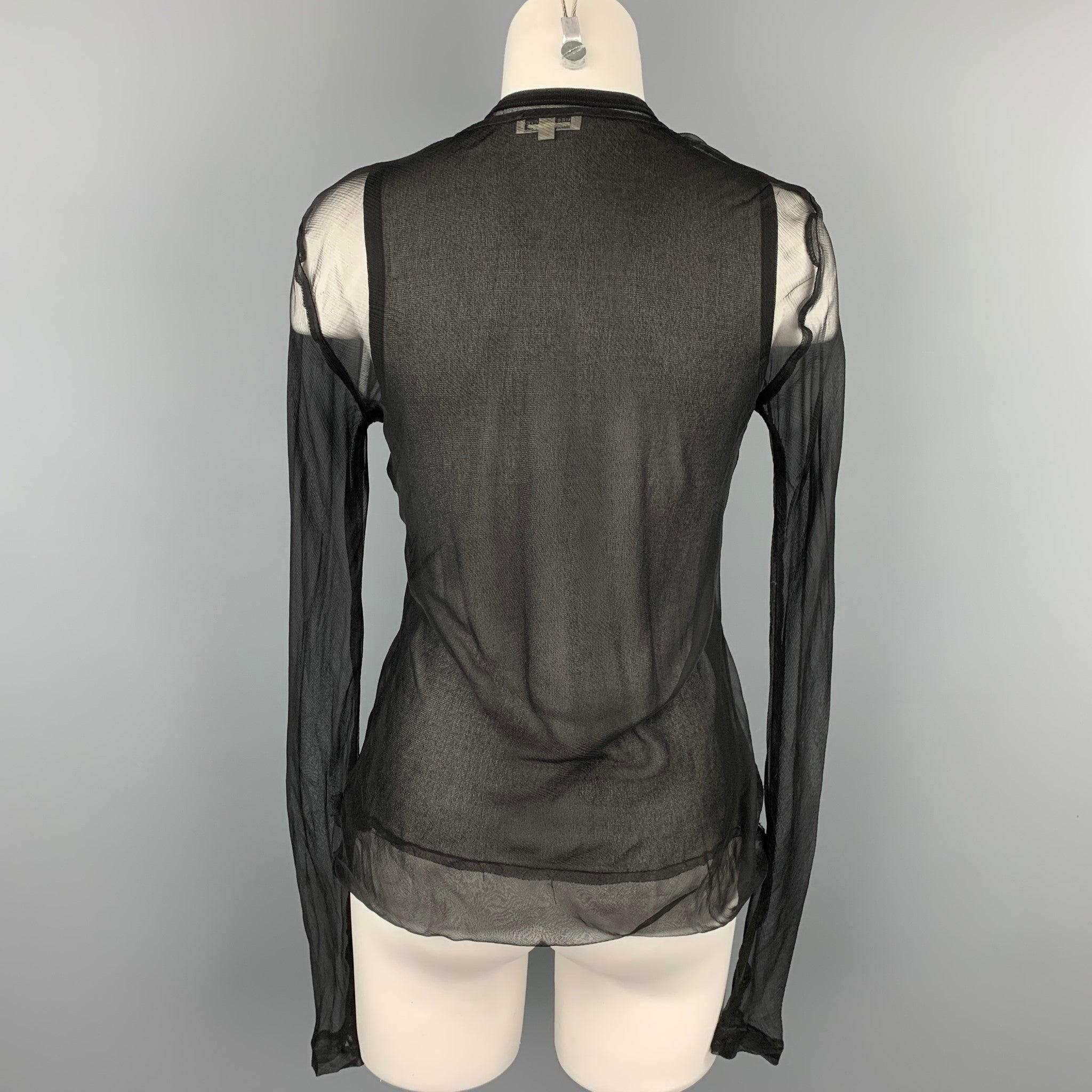 DRIES VAN NOTEN Size 10 Black See Through Layered Blouse In Good Condition For Sale In San Francisco, CA