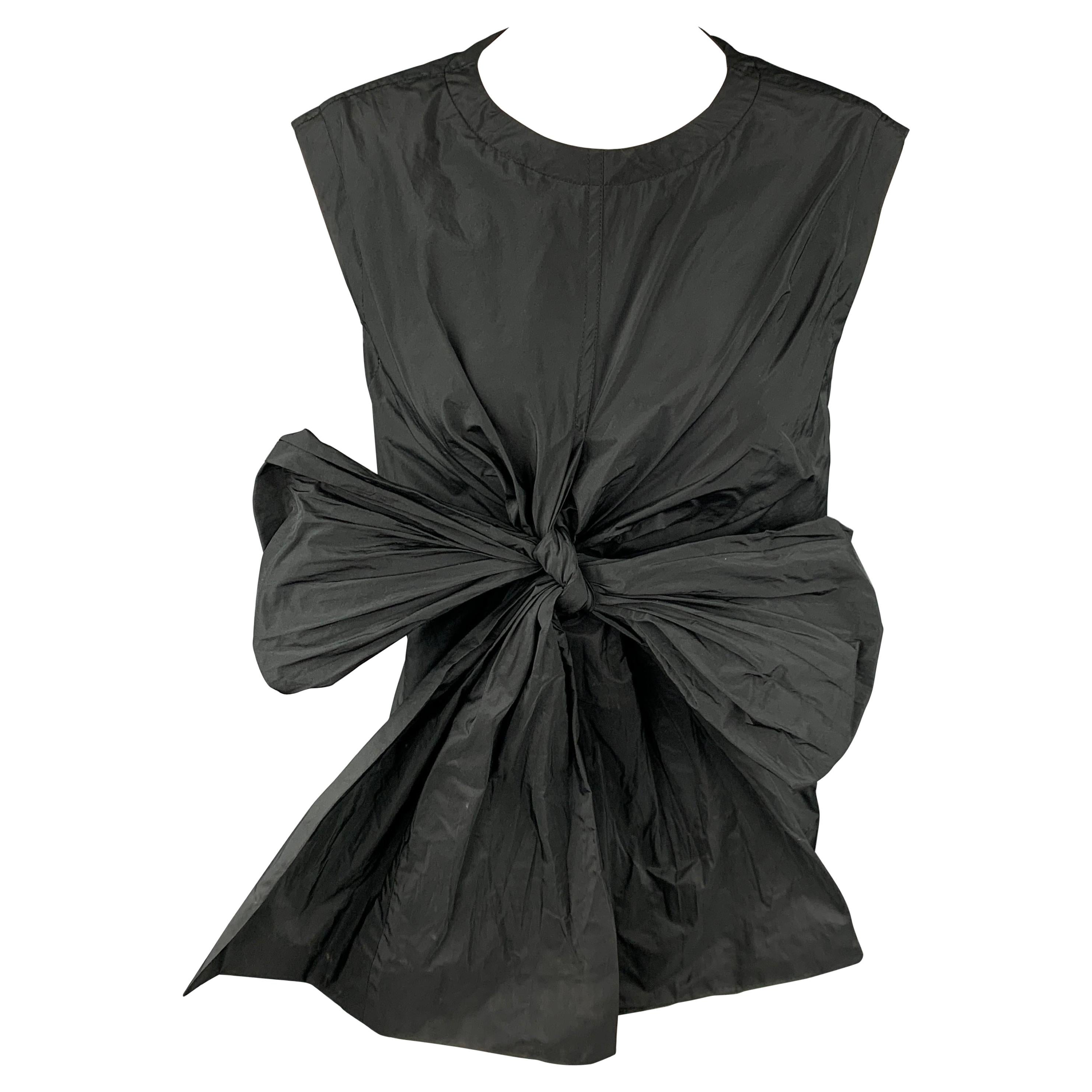 DRIES VAN NOTEN Size 10 Black Tafeta Polyester Sleeveless Bow Dress Top