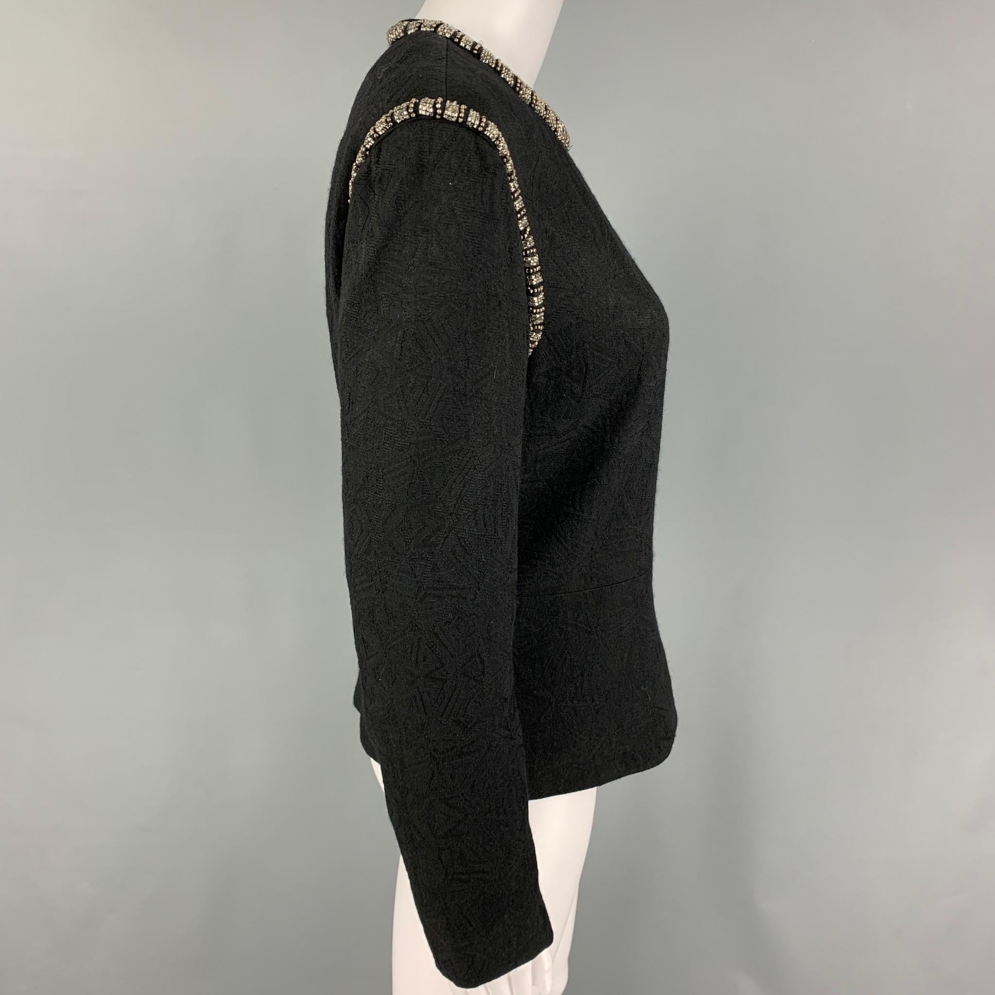 DRIES VAN NOTEN Size 10 Black Wool Blend Jacquard Crew-Neck Dress Top In Excellent Condition In San Francisco, CA