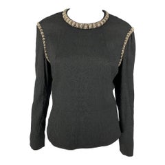 Dries van Noten taglia 10 - Vestito girocollo in misto lana nera e jacquard