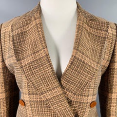 DRIES VAN NOTEN Size 10 Brown Rust Cotton Linen Blend Plaid Jacket Blazer