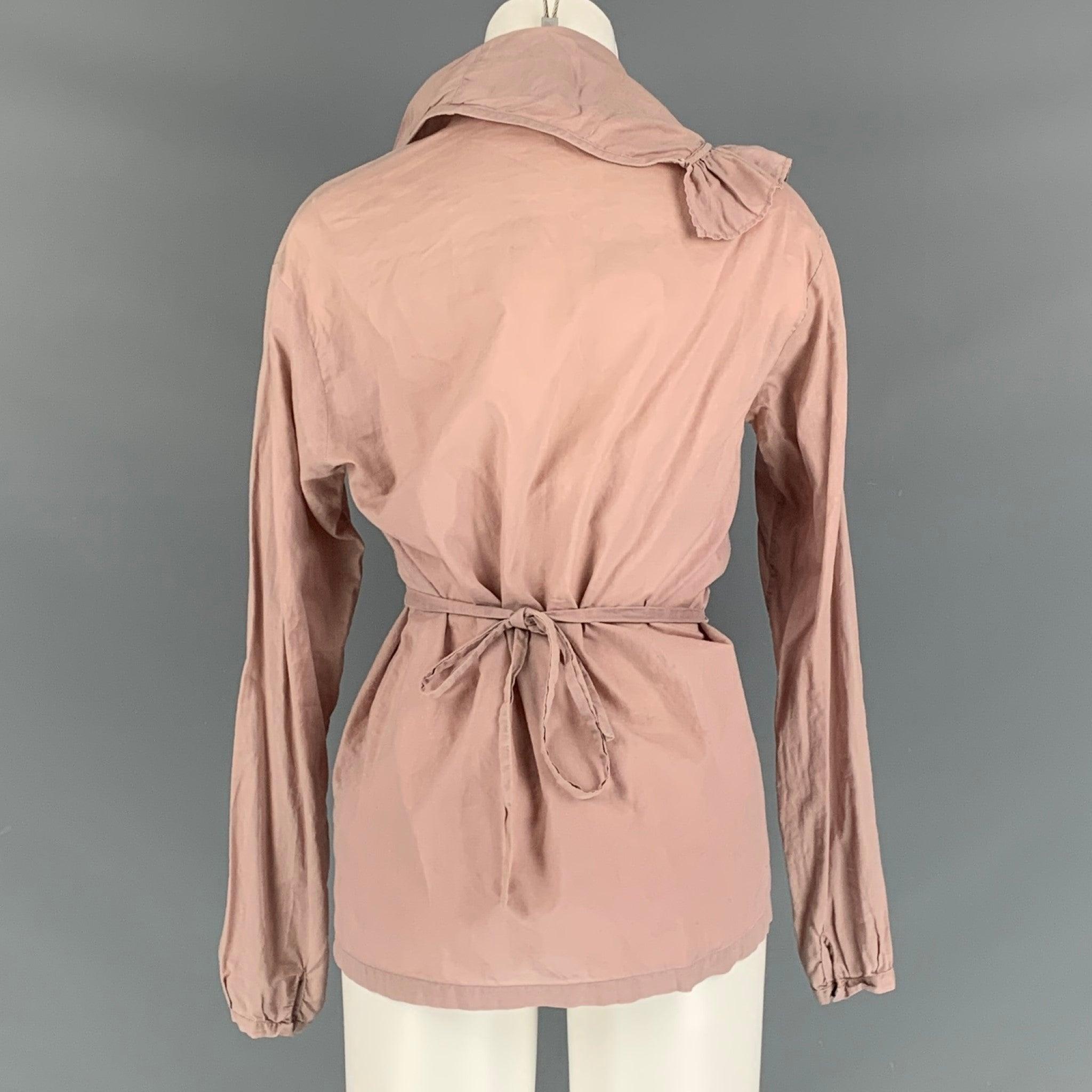 DRIES VAN NOTEN Size 10 Dust Pink Ruffled Wrap Around Blouse In Excellent Condition For Sale In San Francisco, CA