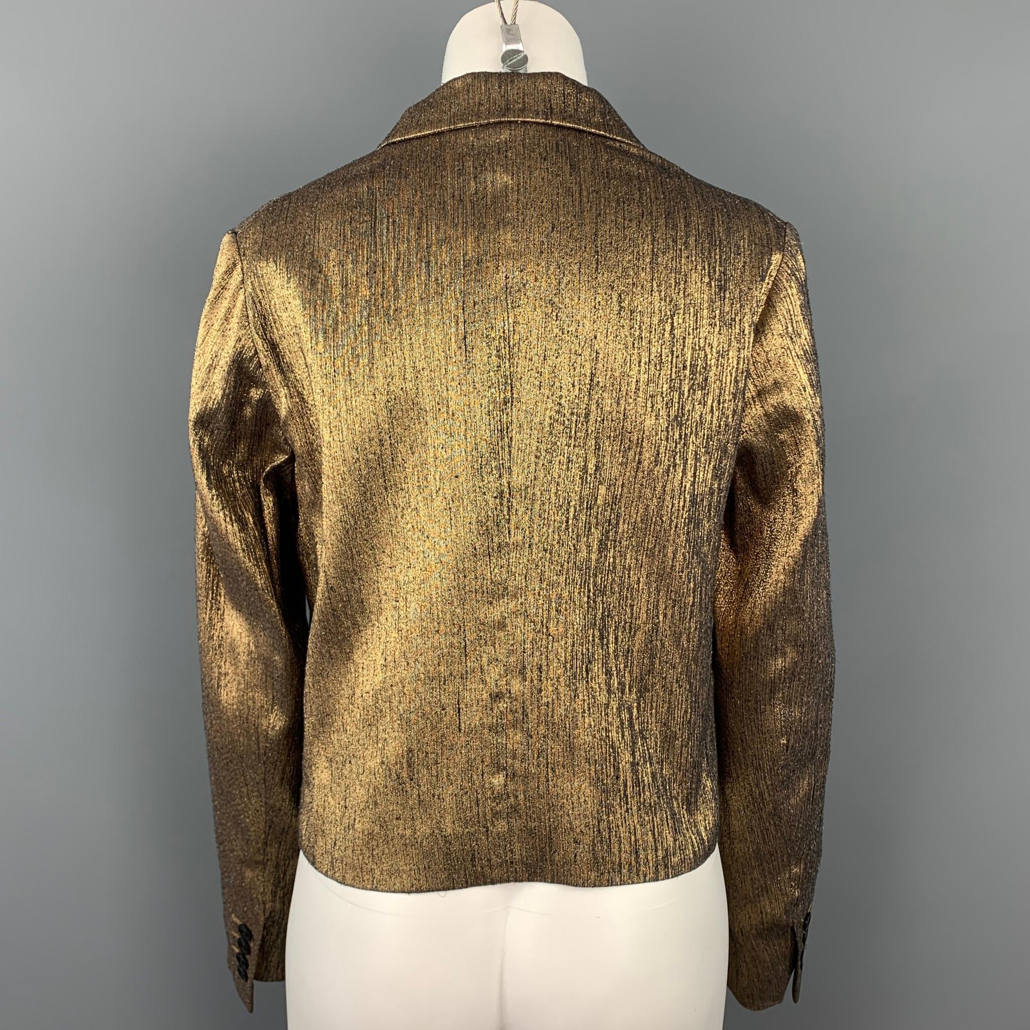 DRIES VAN NOTEN Size 10 Gold Textured Silk Blend Jacket Blazer In Good Condition In San Francisco, CA