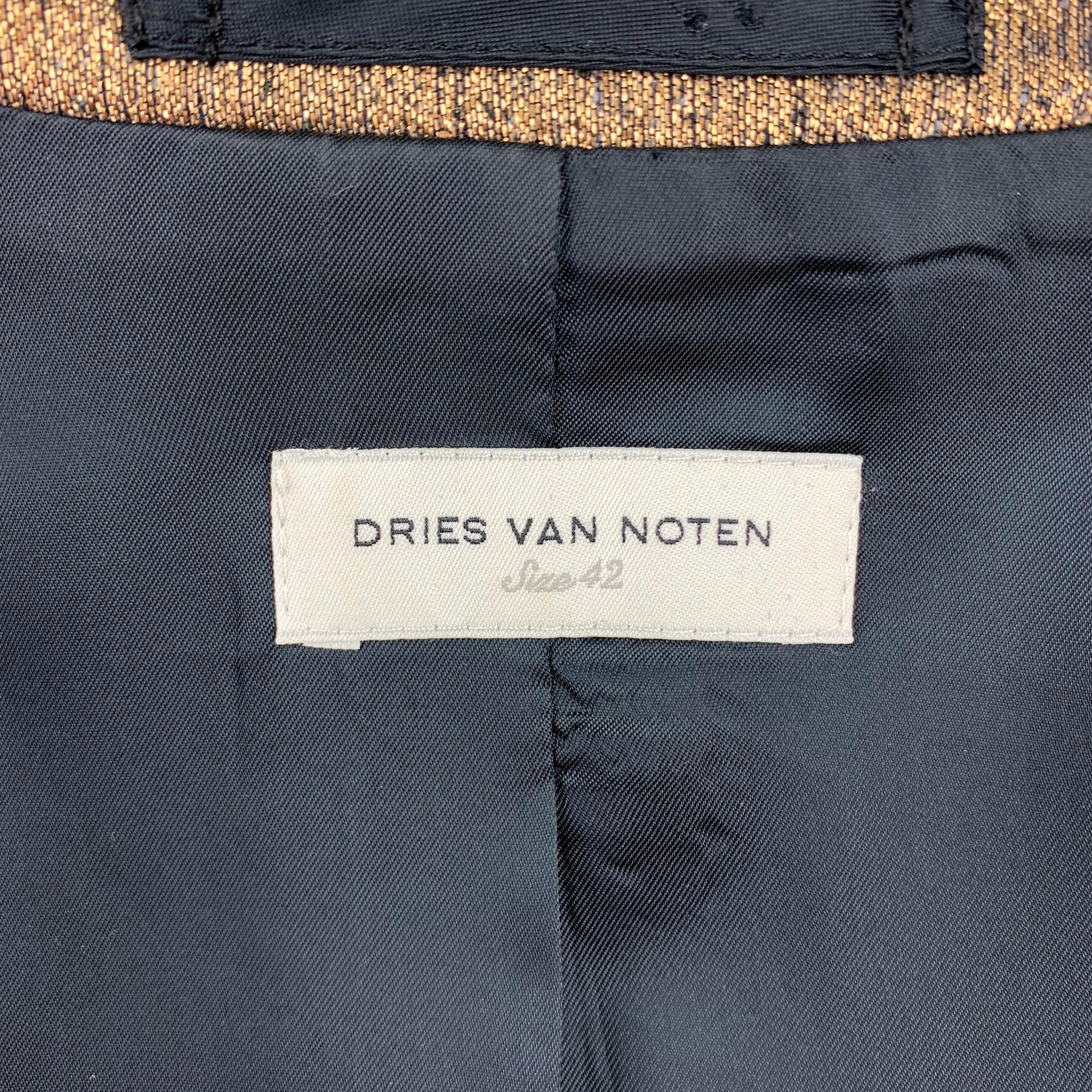 DRIES VAN NOTEN Size 10 Gold Textured Silk Blend Jacket Blazer 2