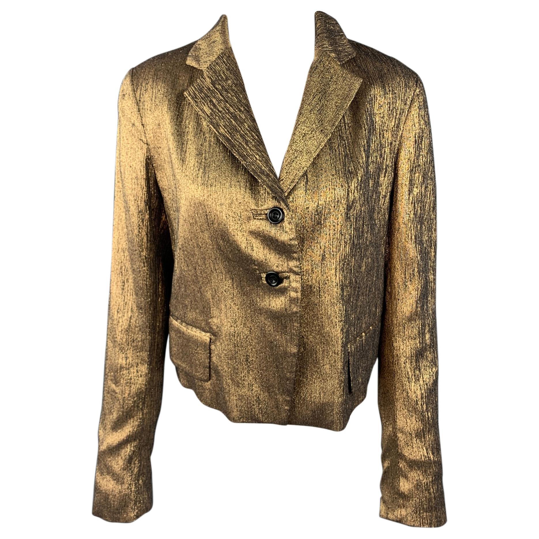 DRIES VAN NOTEN Size 10 Gold Textured Silk Blend Jacket Blazer