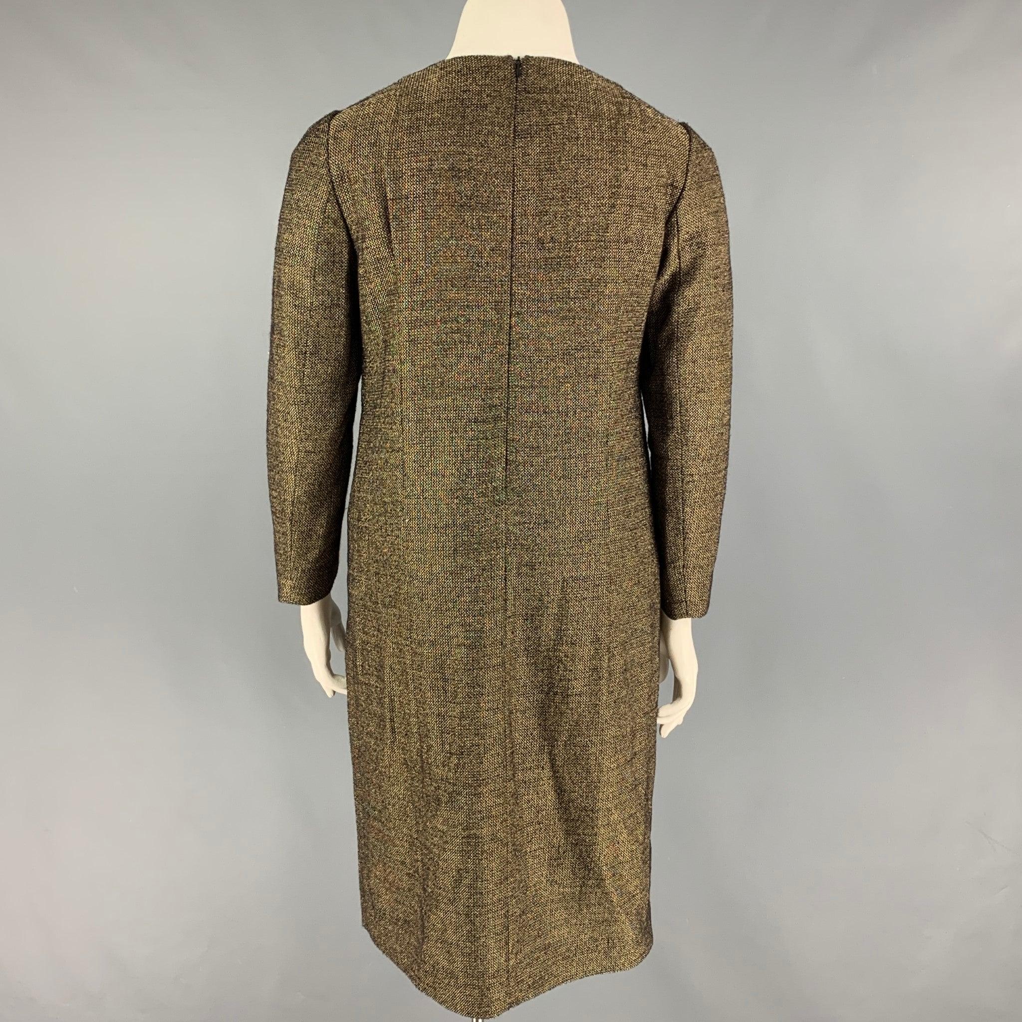 DRIES VAN NOTEN Size 10 Gold Wool Viscose Sheath Dress In Good Condition For Sale In San Francisco, CA