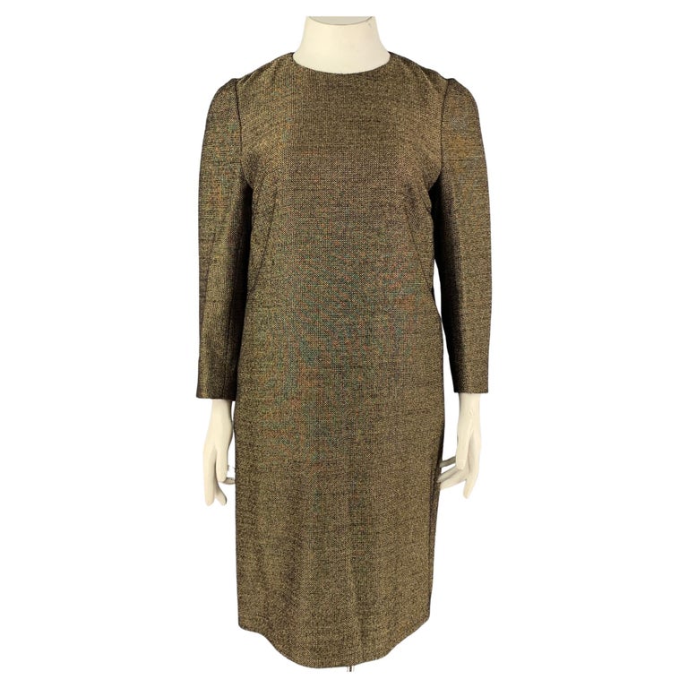 DRIES VAN NOTEN Size 10 Gold Wool Viscose Sheath Dress For Sale at 1stDibs