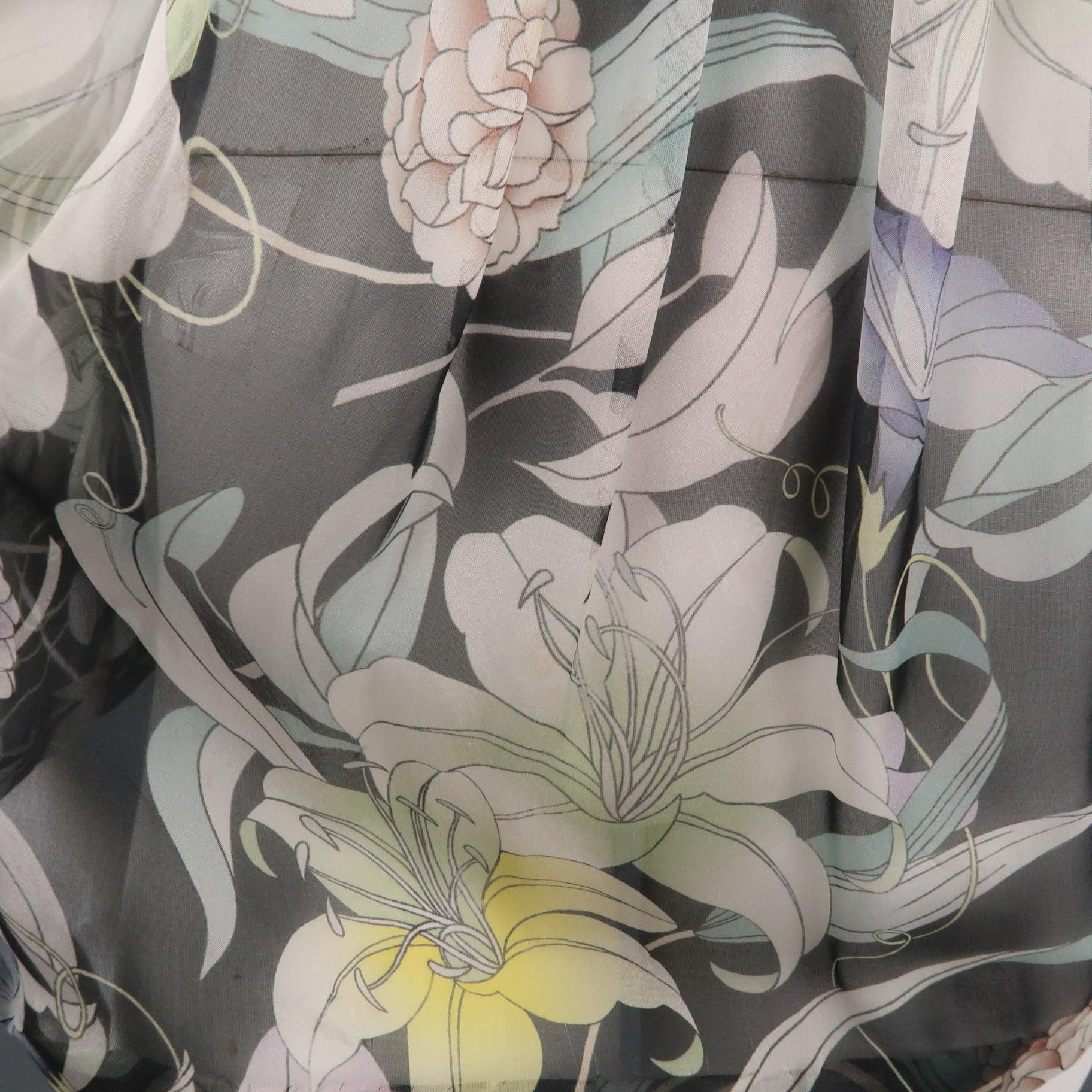 Women's DRIES VAN NOTEN Size 10 Grey Floral Silk Chiffon Asymmetrical Blouse For Sale