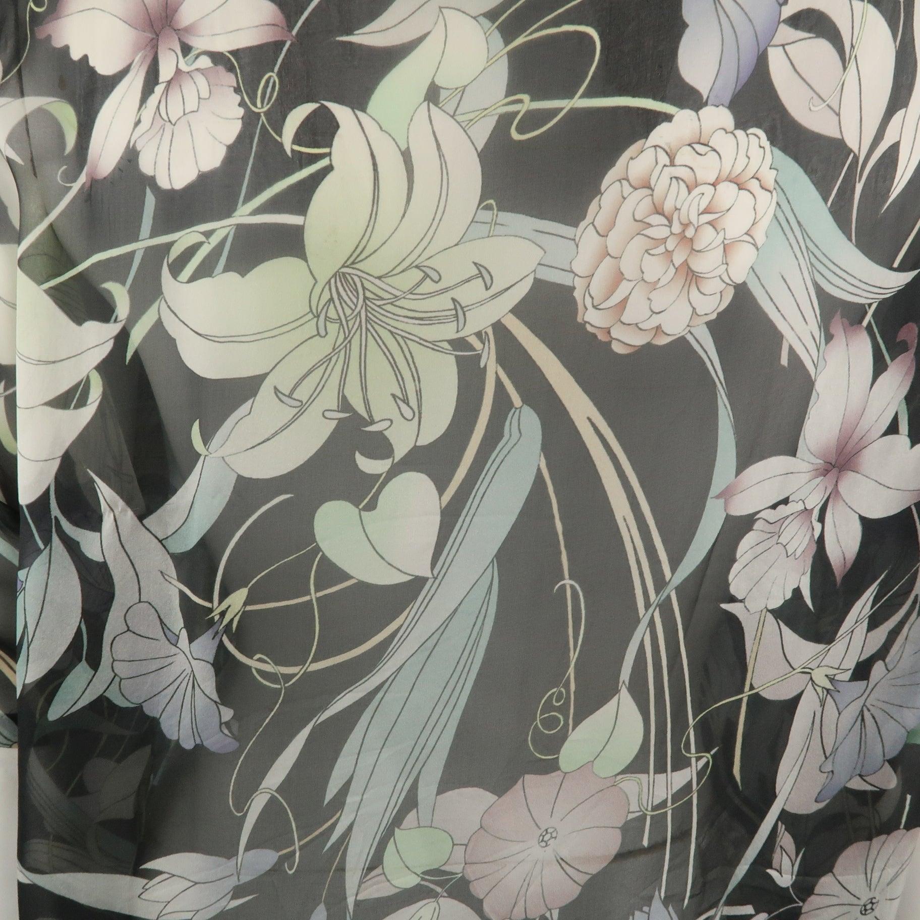 DRIES VAN NOTEN Size 10 Grey Floral Silk Chiffon Asymmetrical Blouse For Sale 3