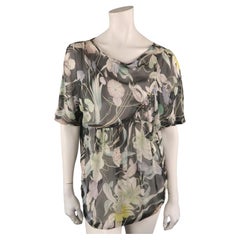 DRIES VAN NOTEN Size 10 Grey Floral Silk Chiffon Asymmetrical Blouse