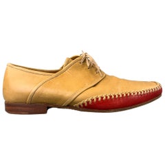 DRIES VAN NOTEN Size 10 Tan Leather Red Trim Square Toe Lace Up Shoes
