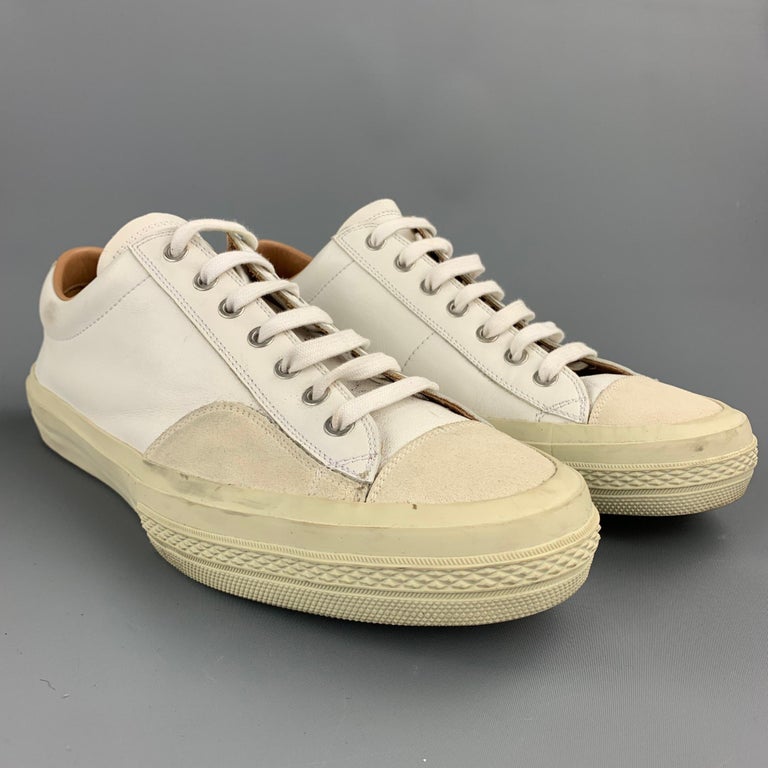 DRIES VAN NOTEN Size 10 White Mixed Materials Leather Lace Up Sneakers ...