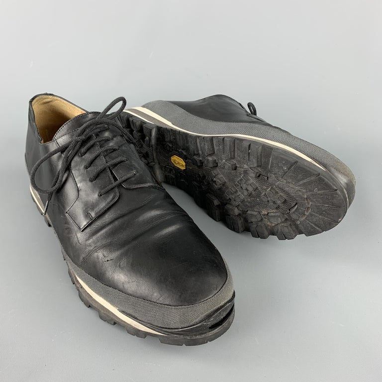 DRIES VAN NOTEN Size 11 Black Mixed Materials Leather Track Sole Lace ...
