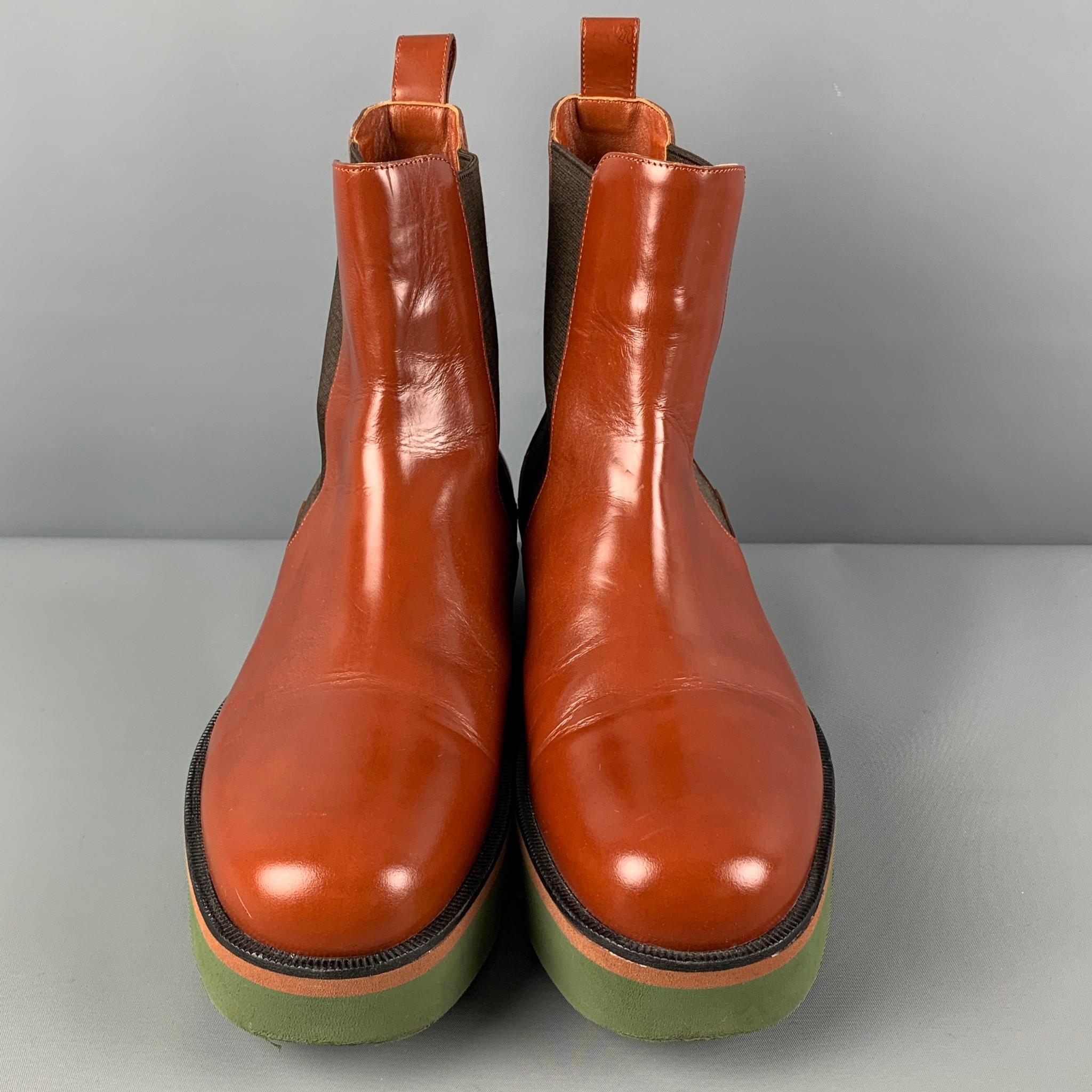 DRIES VAN NOTEN Size 11 Tan Green Leather Pull On Boots In Good Condition In San Francisco, CA