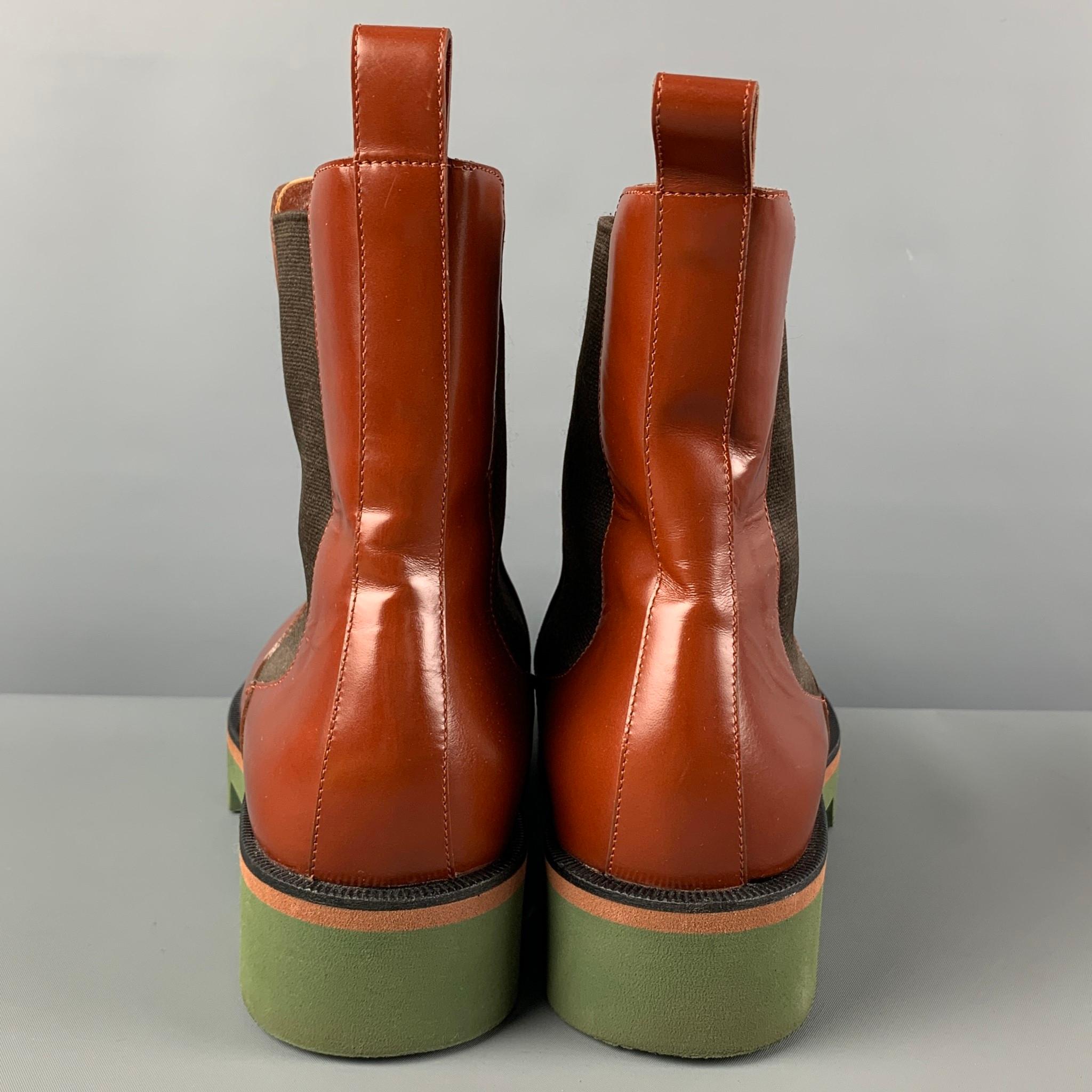 Men's DRIES VAN NOTEN Size 11 Tan Green Leather Pull On Boots