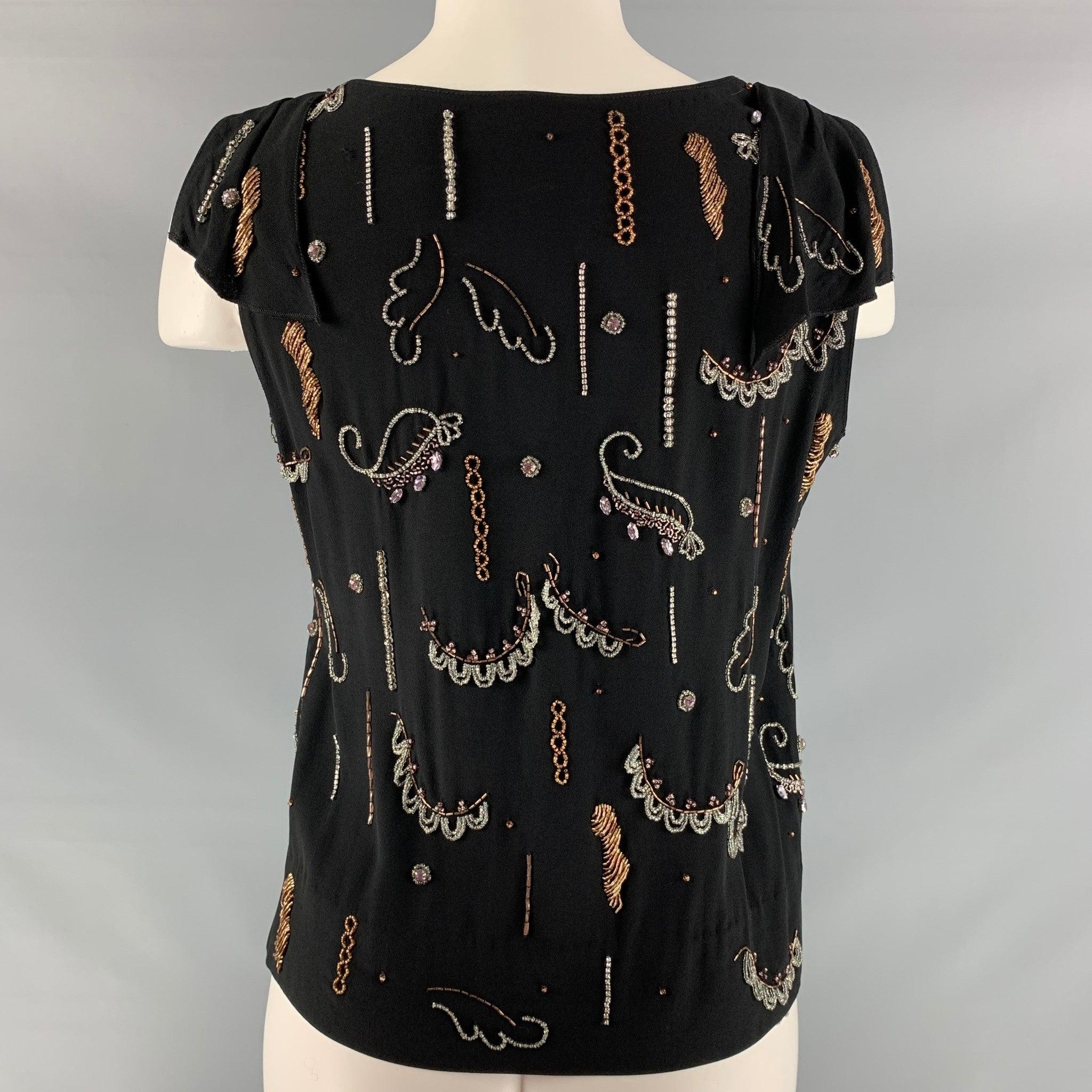 DRIES VAN NOTEN Size 2 Black Beaded Sleeveless  Top In Good Condition For Sale In San Francisco, CA