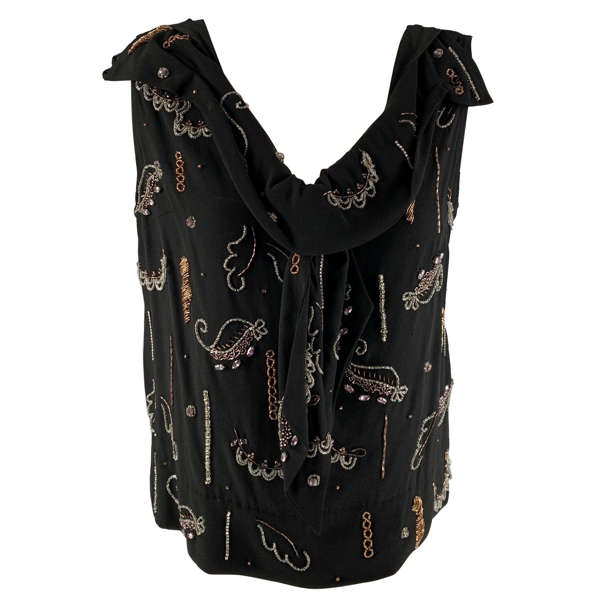 Dries van Noten Taglia 2 Nero con perline e senza maniche  In alto